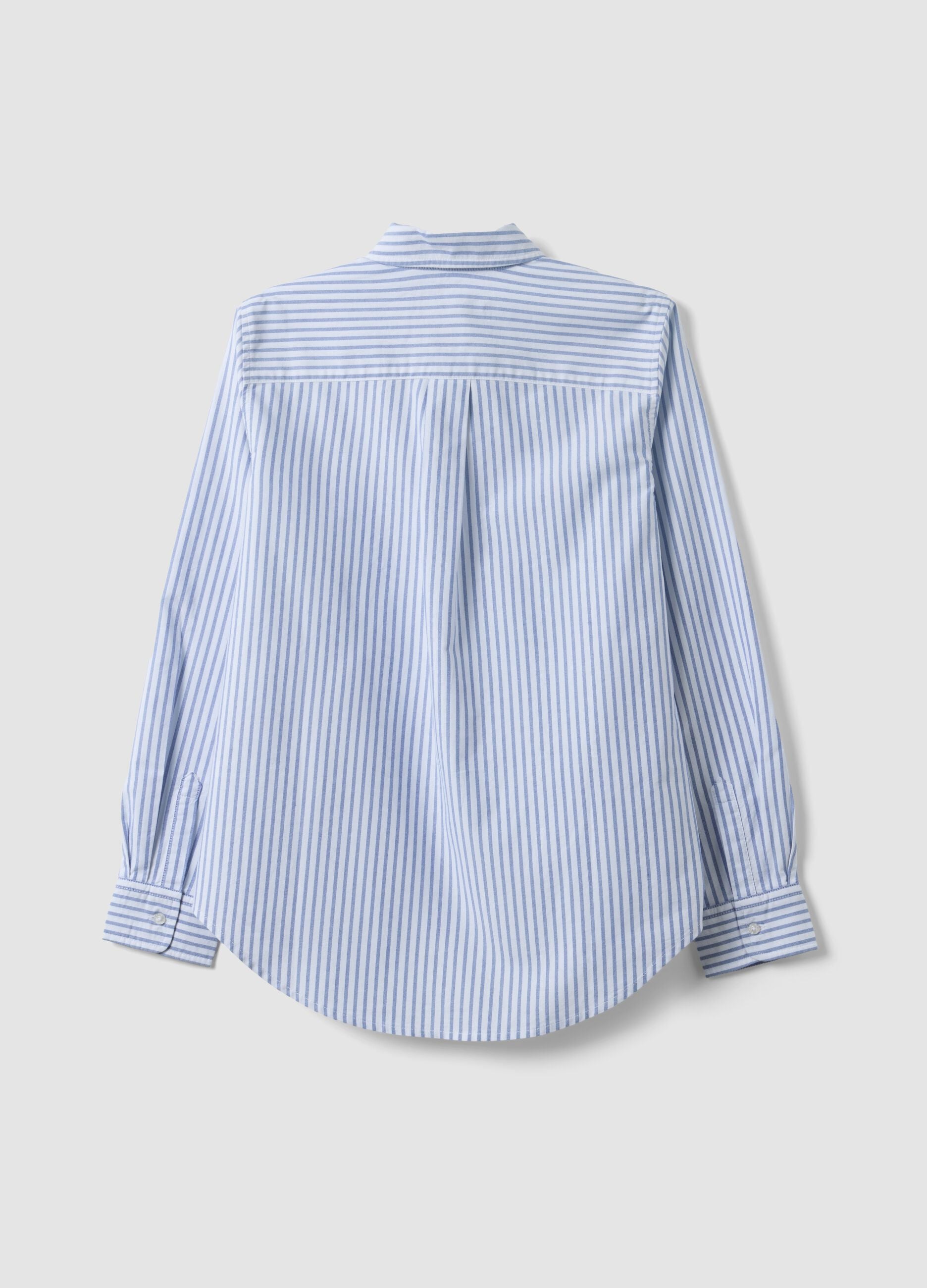 Light blue Oxford shirt with white stripes in pure cotton, comfort fit