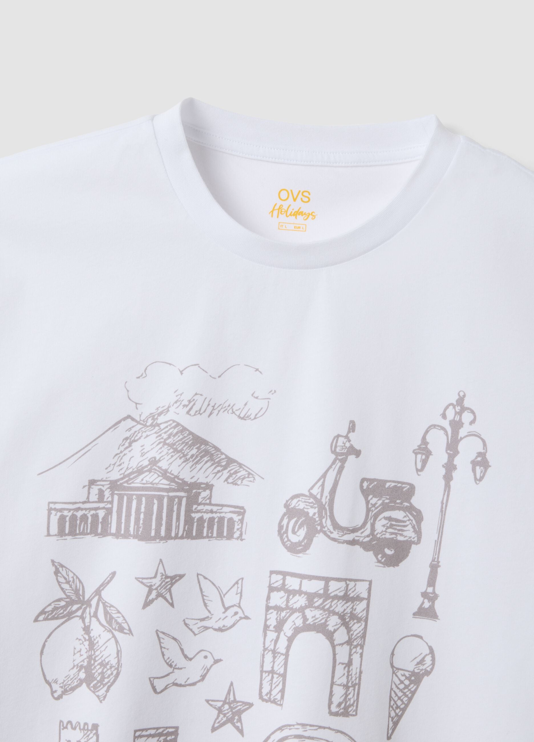 Wei&szlig;es T-Shirt aus reiner Baumwolle mit Frontprint, Regular Fit
