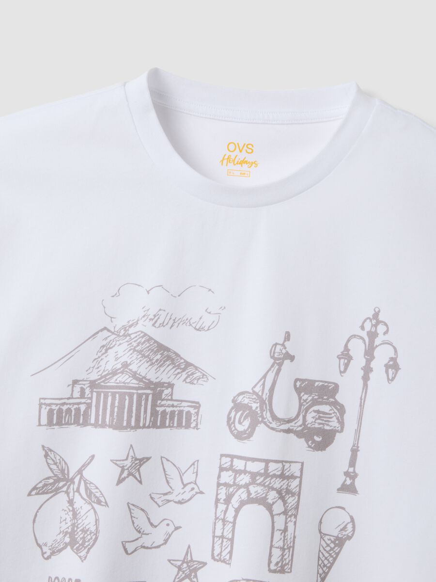 Wei&szlig;es T-Shirt aus reiner Baumwolle mit Frontprint, Regular Fit_5