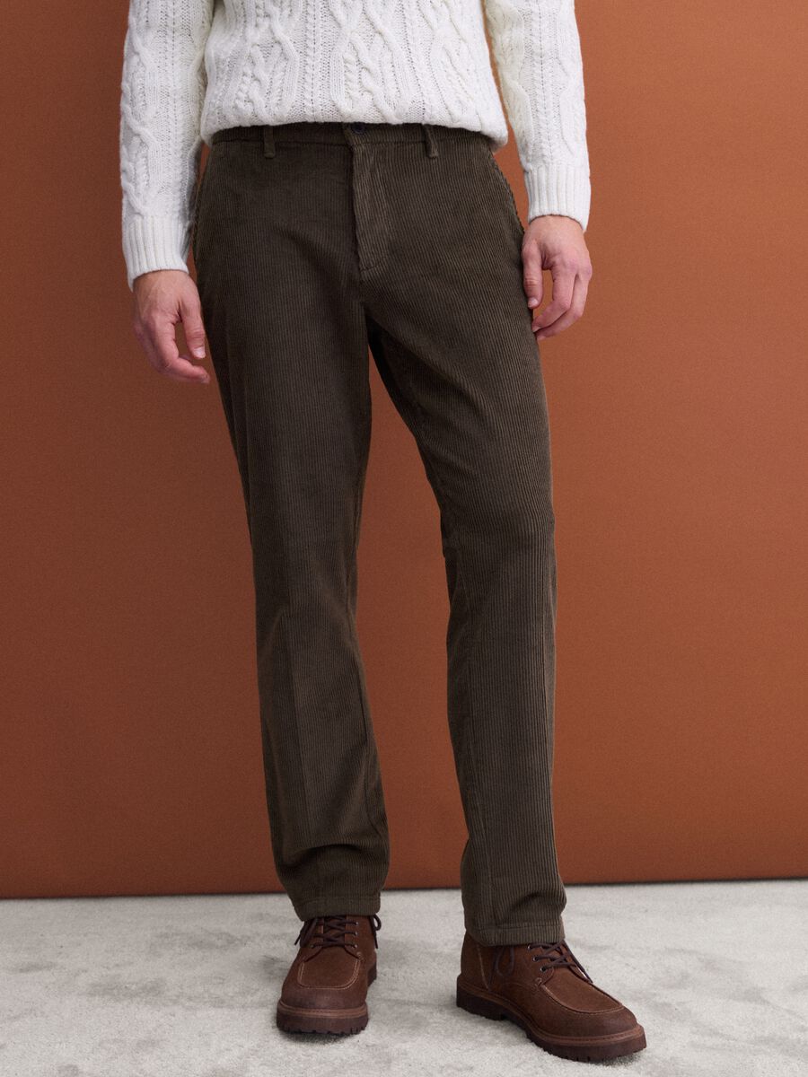 Cal&ccedil;as chino verdes regular fit em algod&atilde;o el&aacute;stico canelado_2