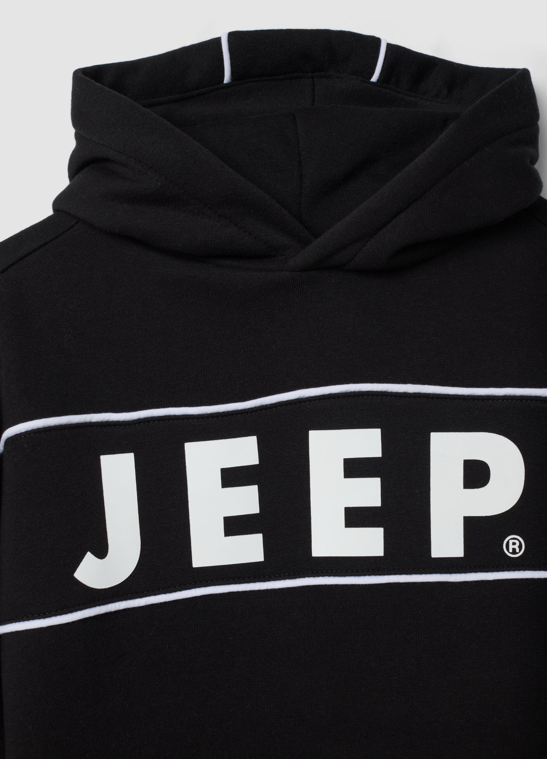 Black cotton-blend hoodie with Jeep print