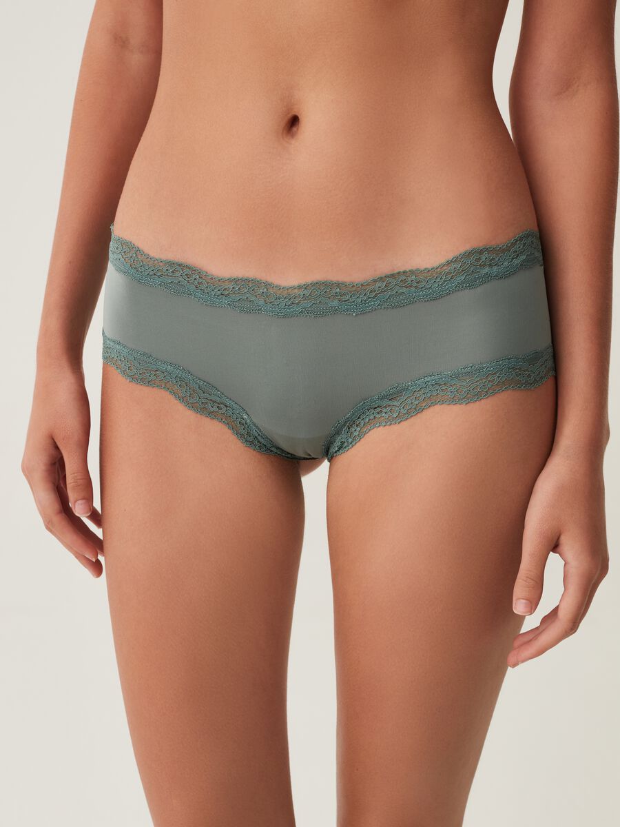 Microfibre French knickers with lace trims_1