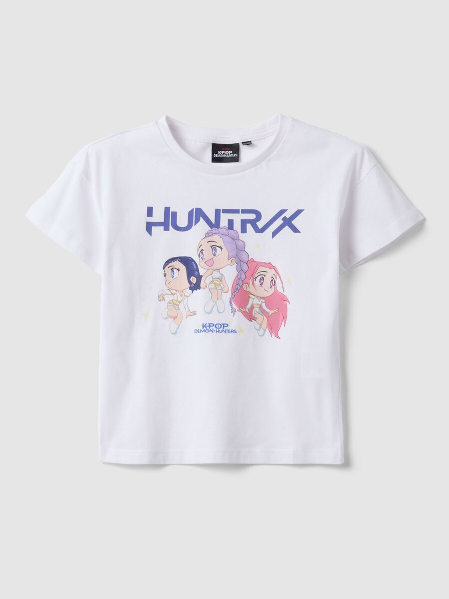 Wei&szlig;es T-Shirt aus reiner Baumwolle mit K-Pop Demon Hunters Print, Regular Fit_0