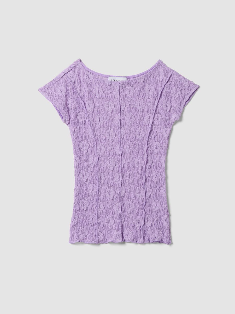 Violettes Stretch-T-Shirt mit floraler Reliefstruktur_0