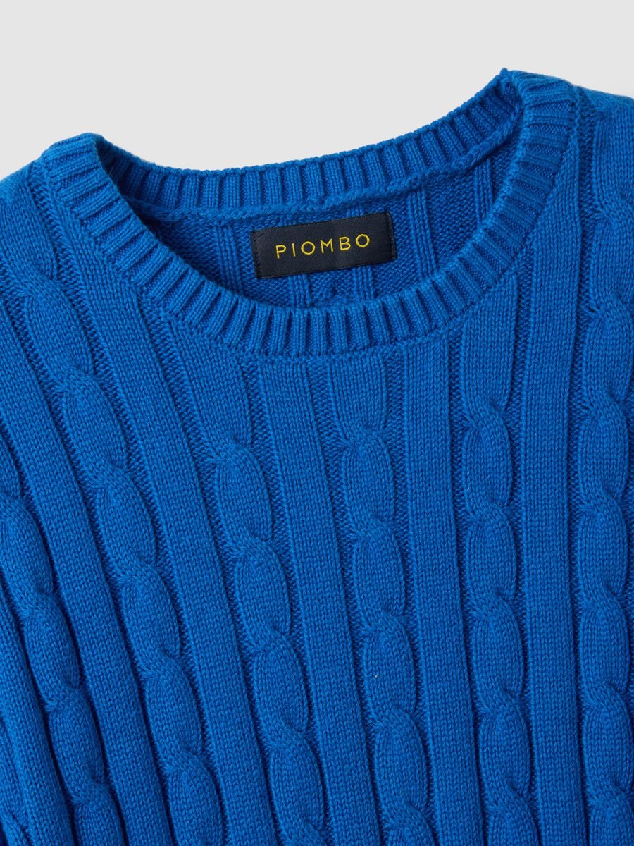 Blue sweater in pure cotton regular fit with cable knit_1