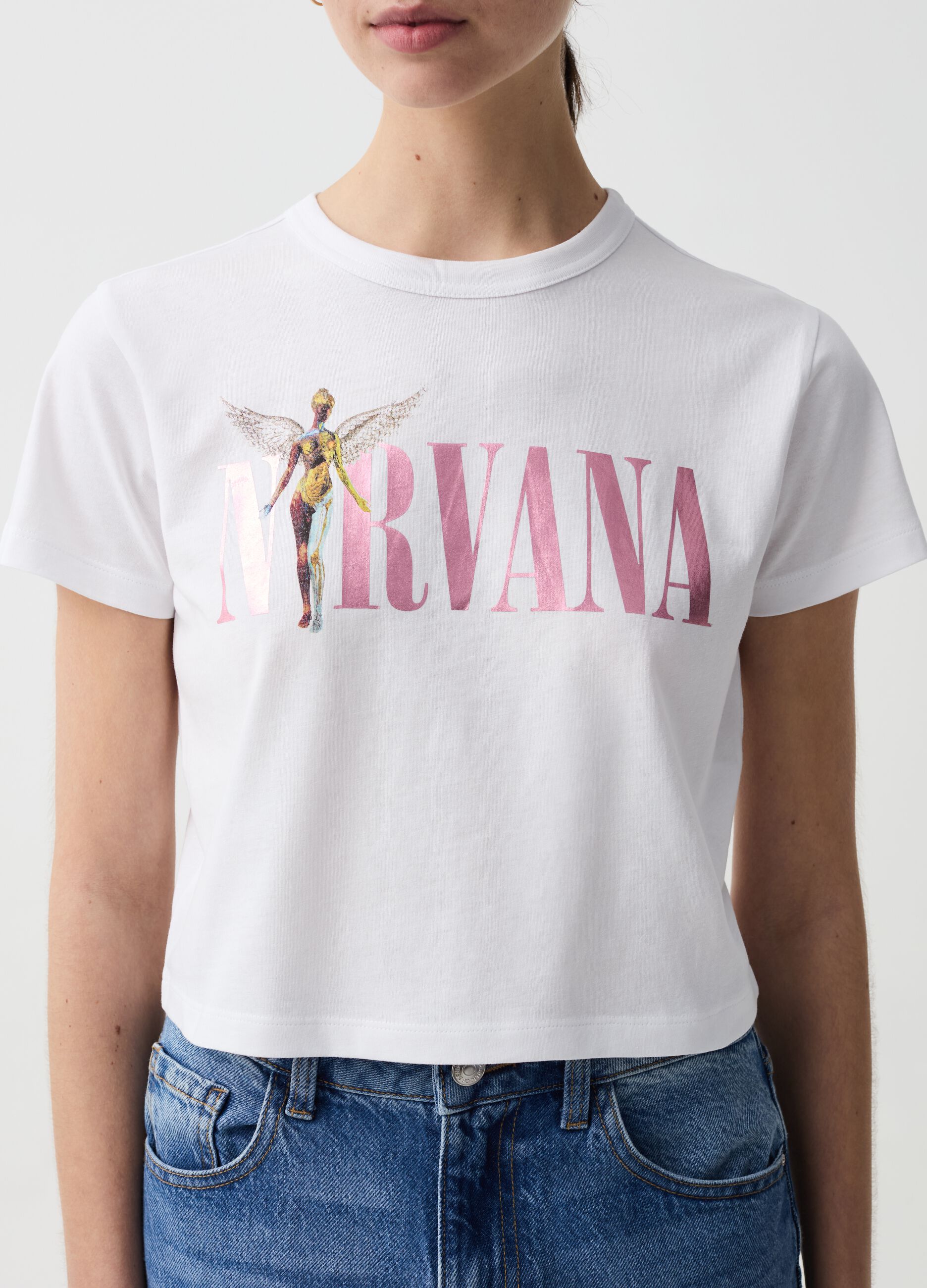 T-shirt con stampa Nirvana in foil