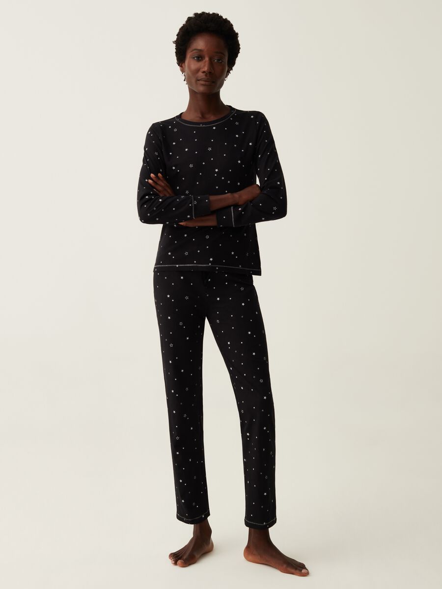 Cotton pyjama trousers with small stars print_0