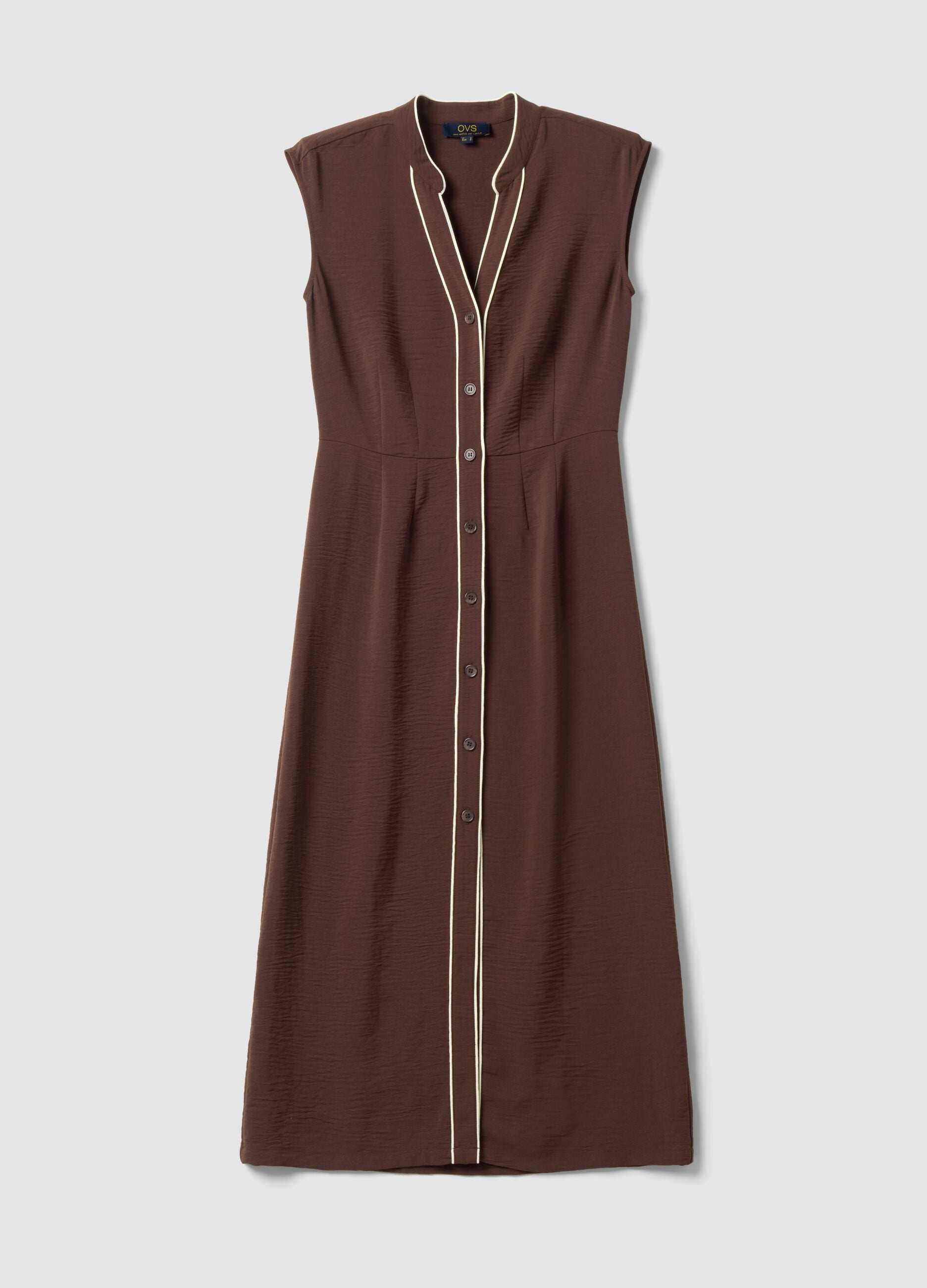 Long brown V-neck button-through dress, regular fit