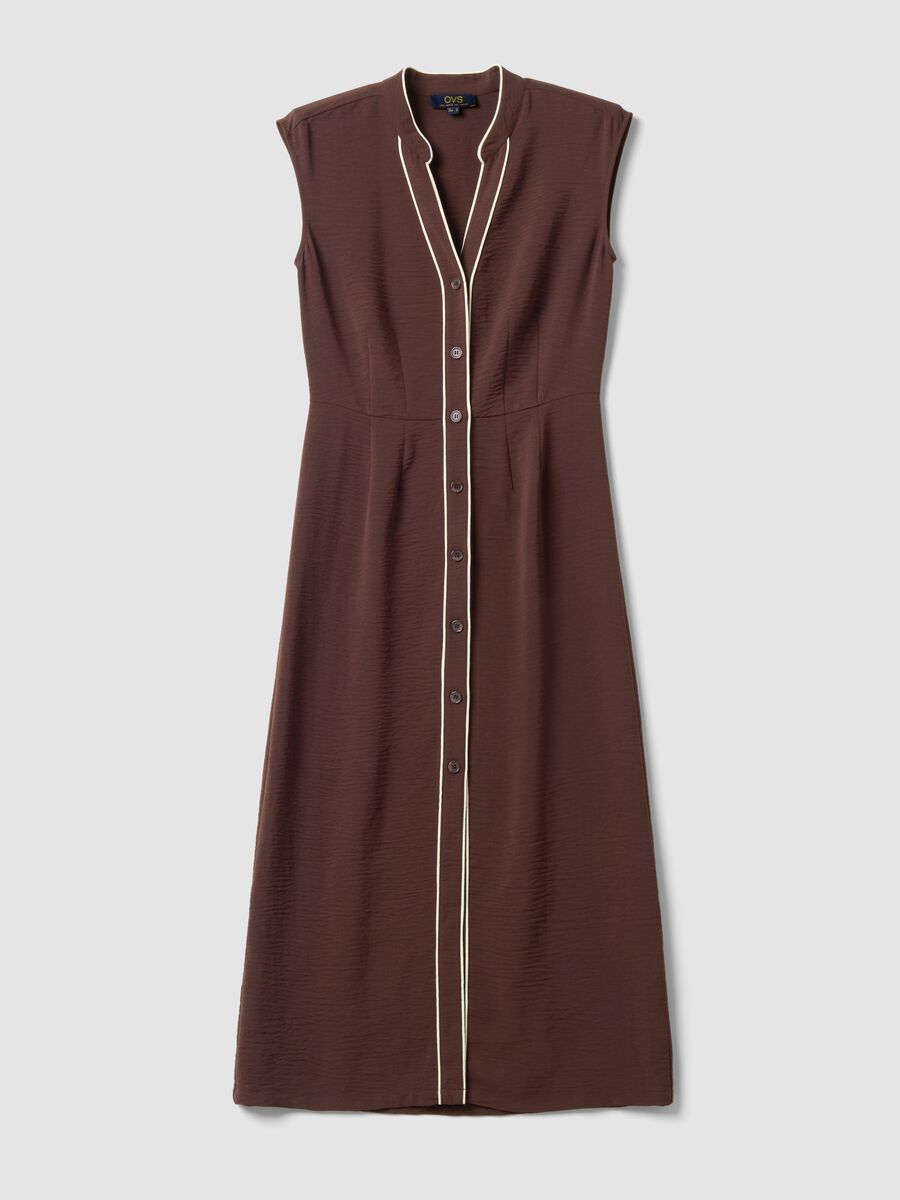Long brown V-neck button-through dress, regular fit_4