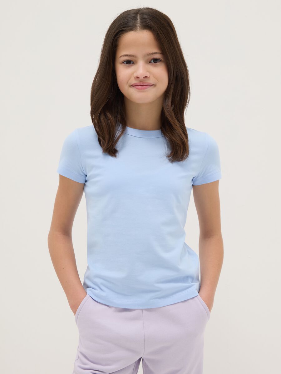 Girls' blue cotton blend t-shirt regular fit_0