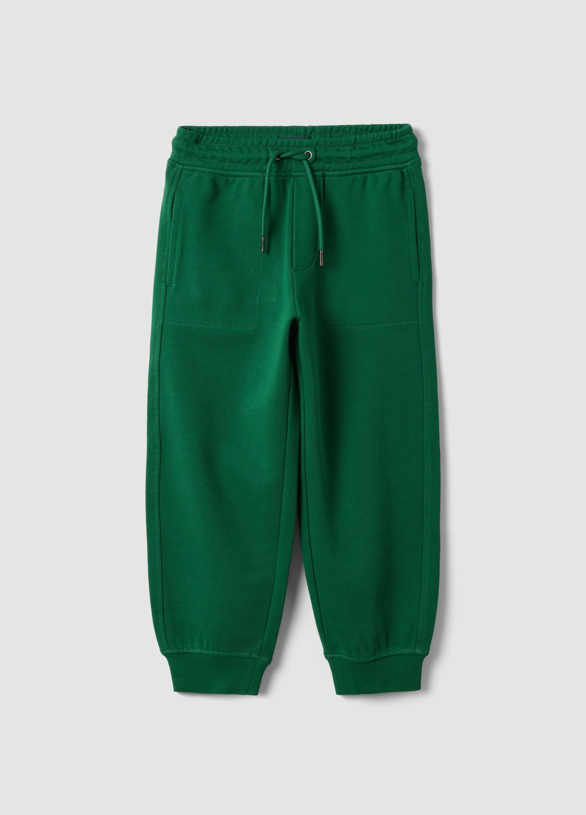 Pantaloni jogger verdi in puro cotone con vita elasticizzata per bambino