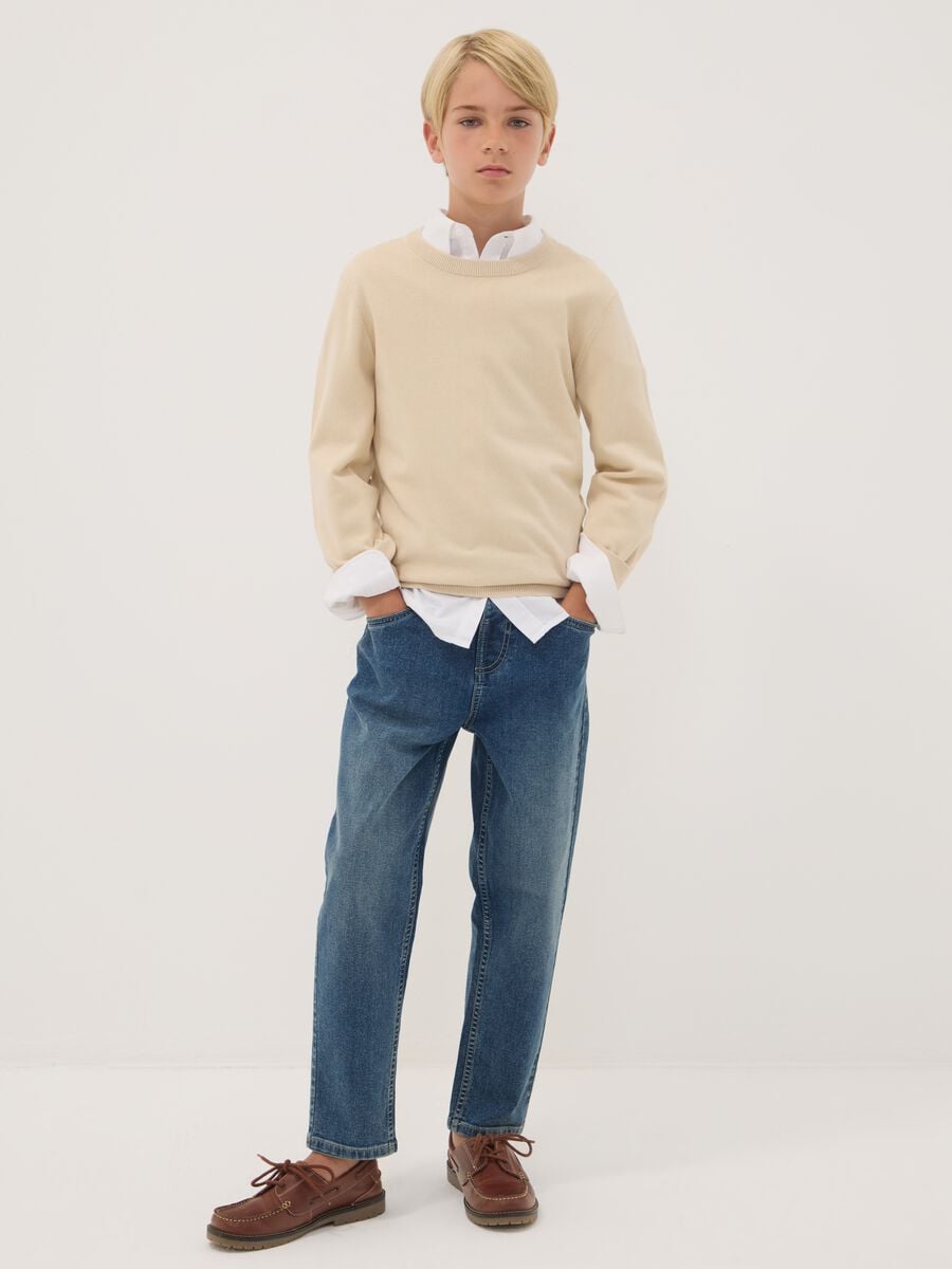 Blue stretch cotton jeans with elasticated waistband, comfort fit_1