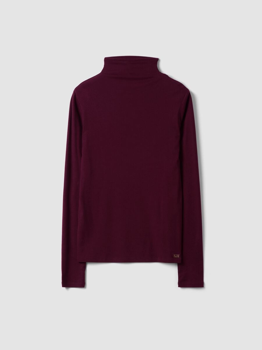Purple lyocell and stretch wool mock-neck T-shirt, regular fit_4