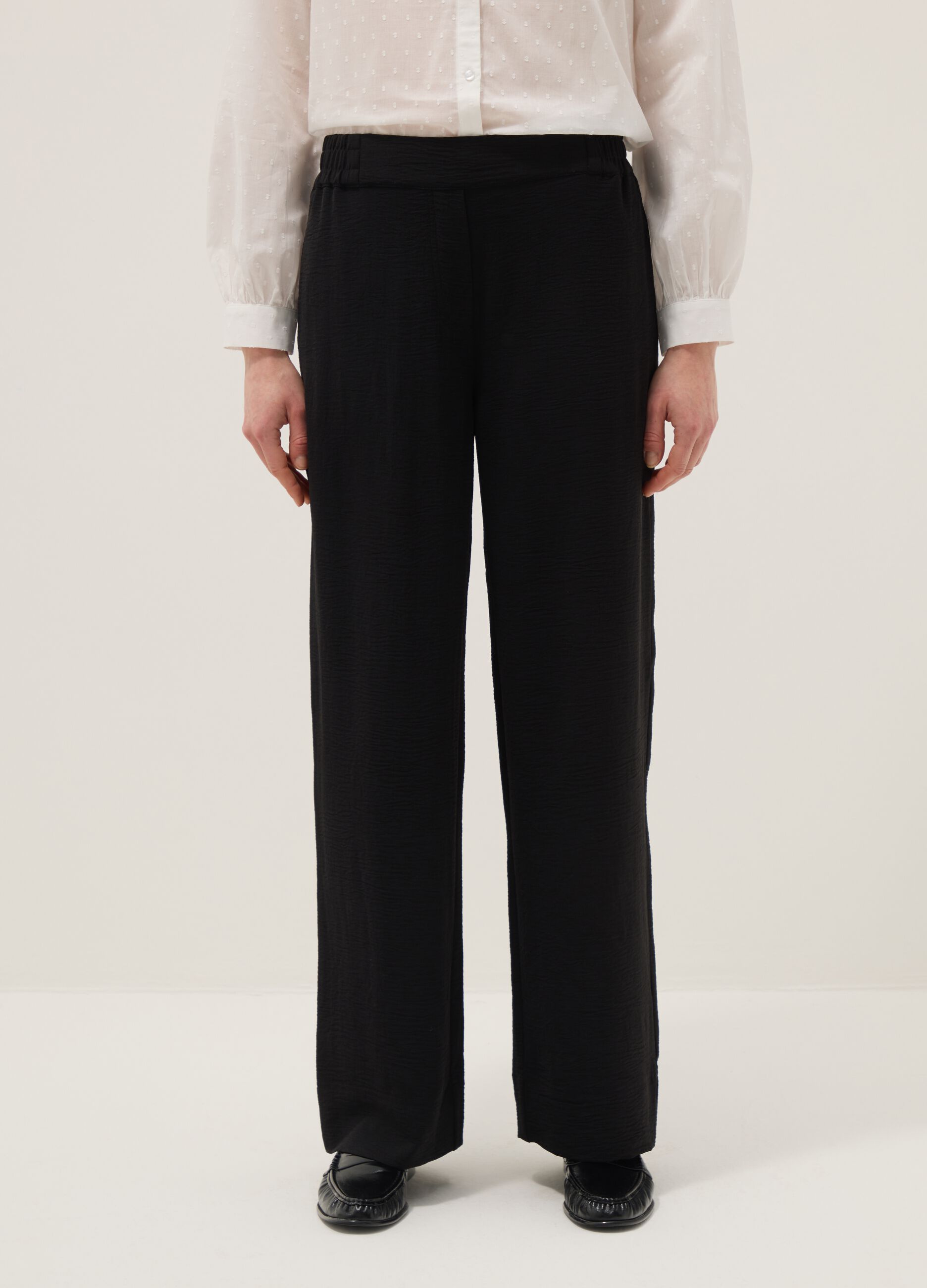 Black wide-leg trousers with elasticated waist