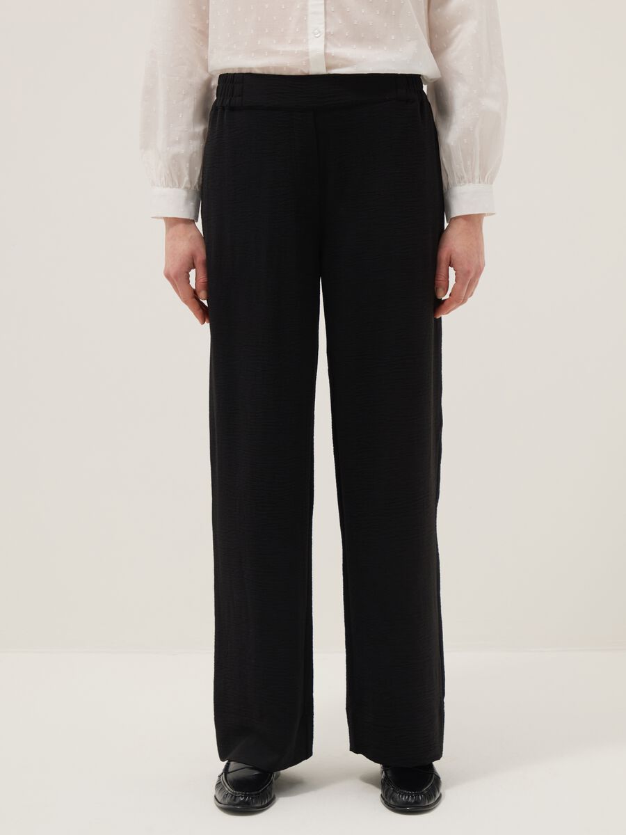 Black wide-leg trousers with elasticated waist_1