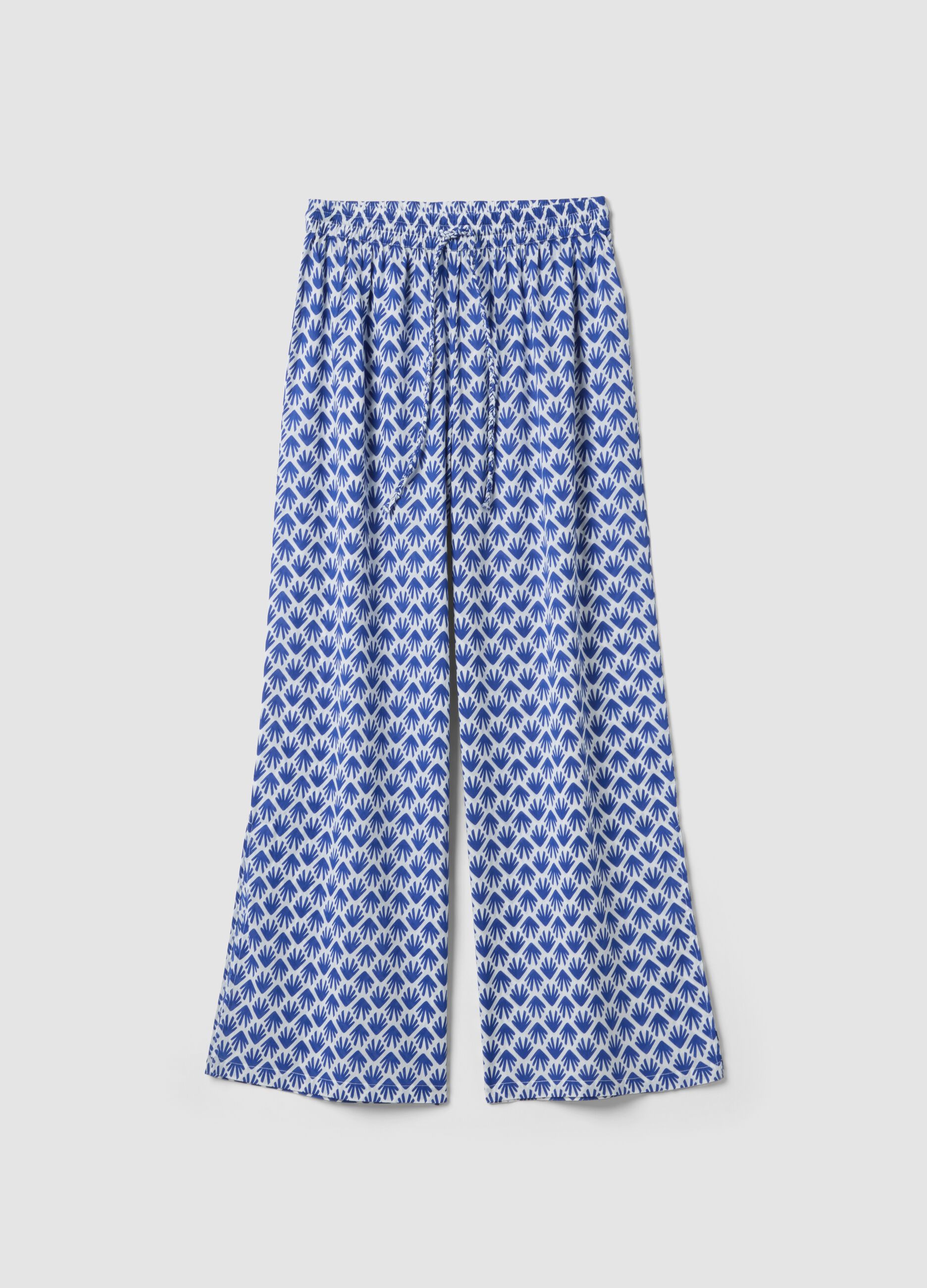Lange, mehrfarbige Hose aus reiner Baumwolle mit Blumenmuster