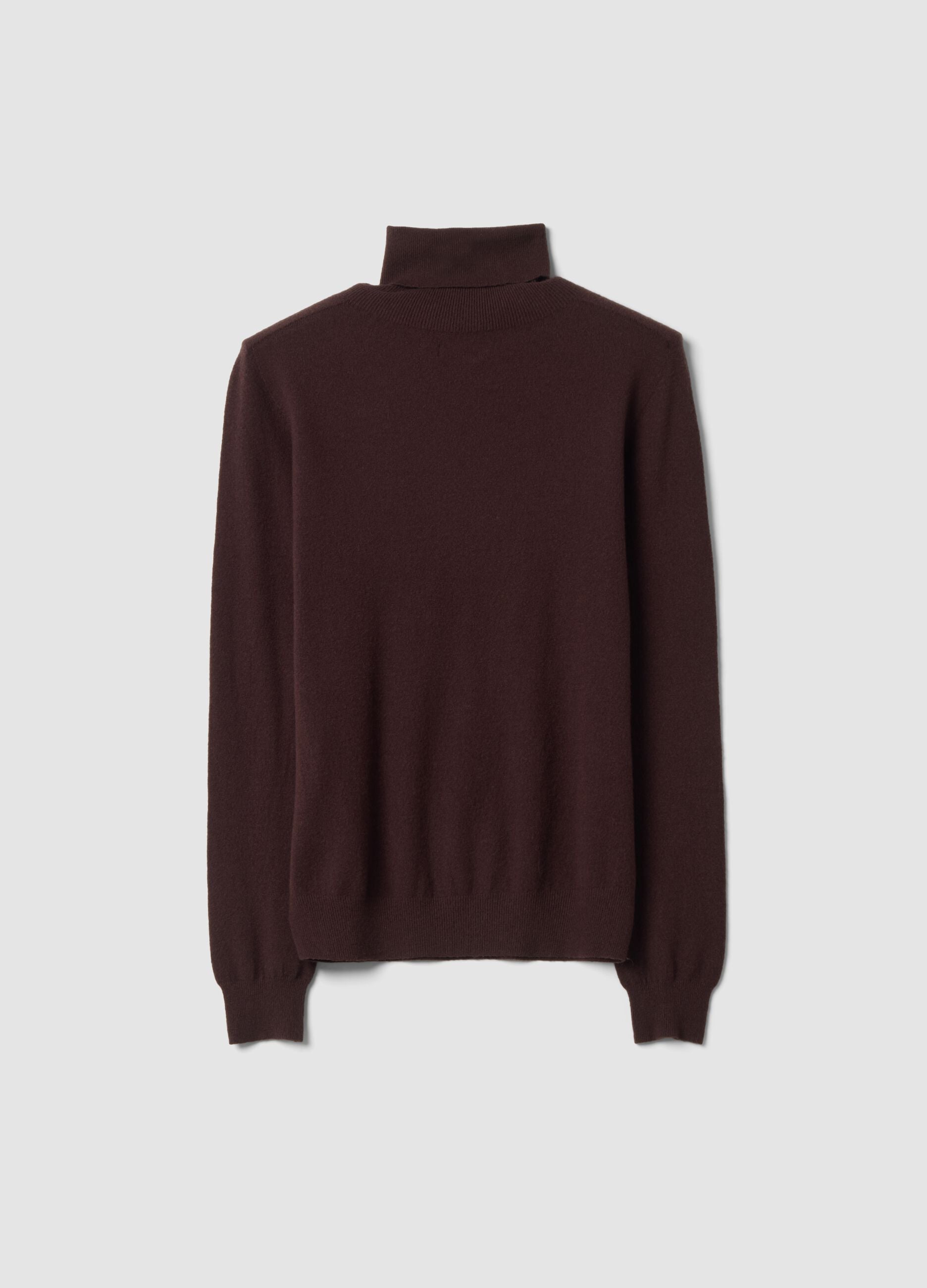 Brown high-neck jumper in viscose and wool blend, regular fit