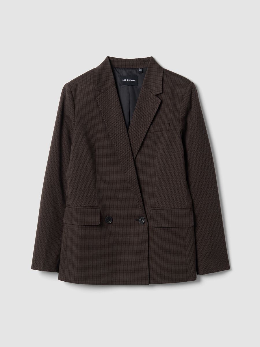 Brown stretch viscose micro-check regular-fit blazer_4