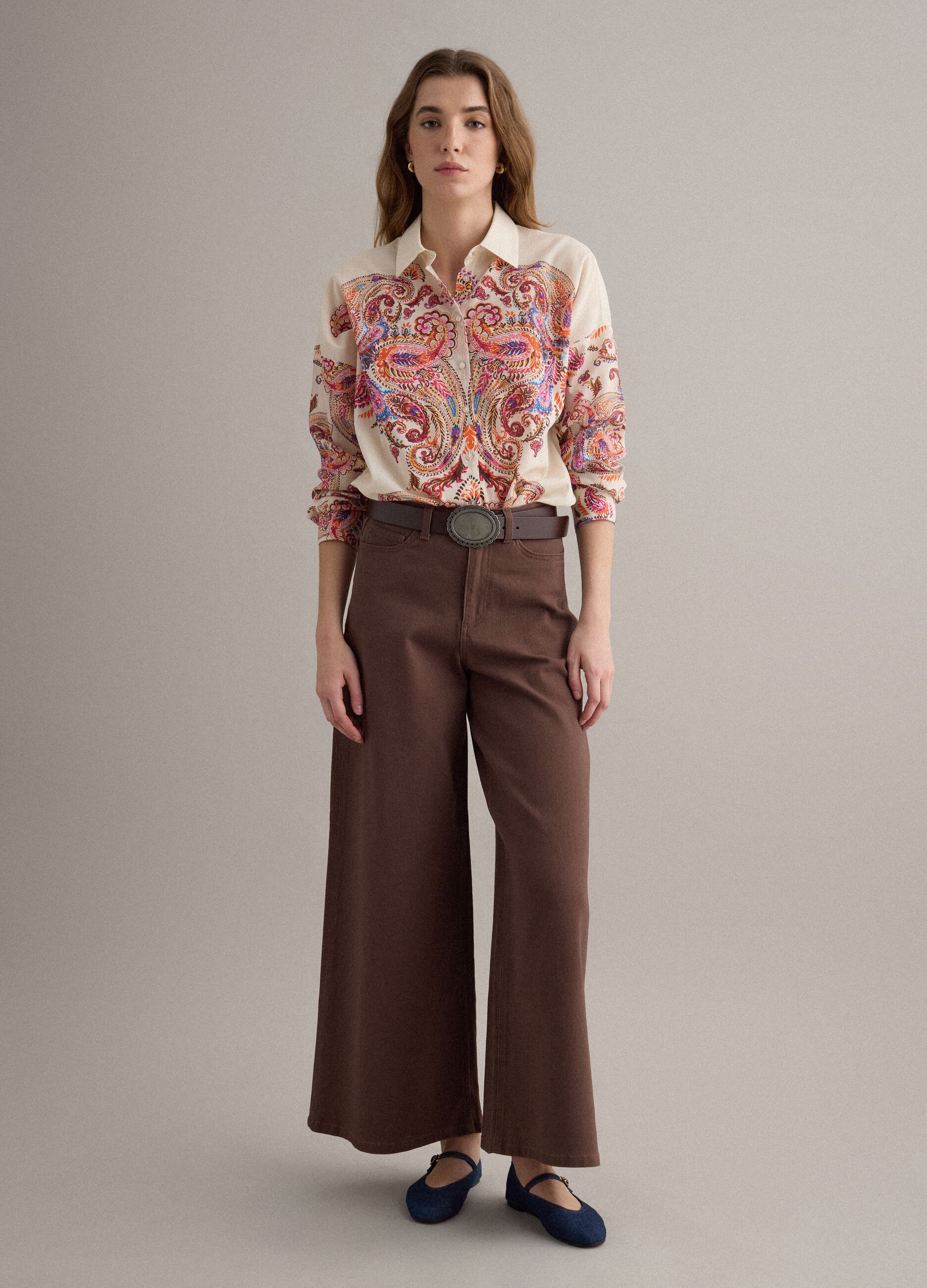 Multicolour short-sleeve pure cotton shirt