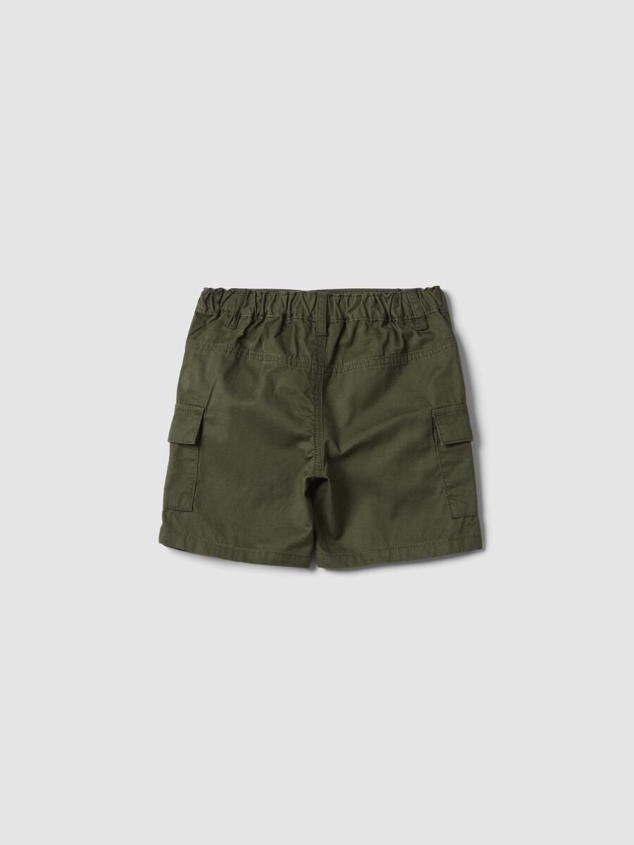 Green pure cotton cargo shorts for boys, regular fit_1