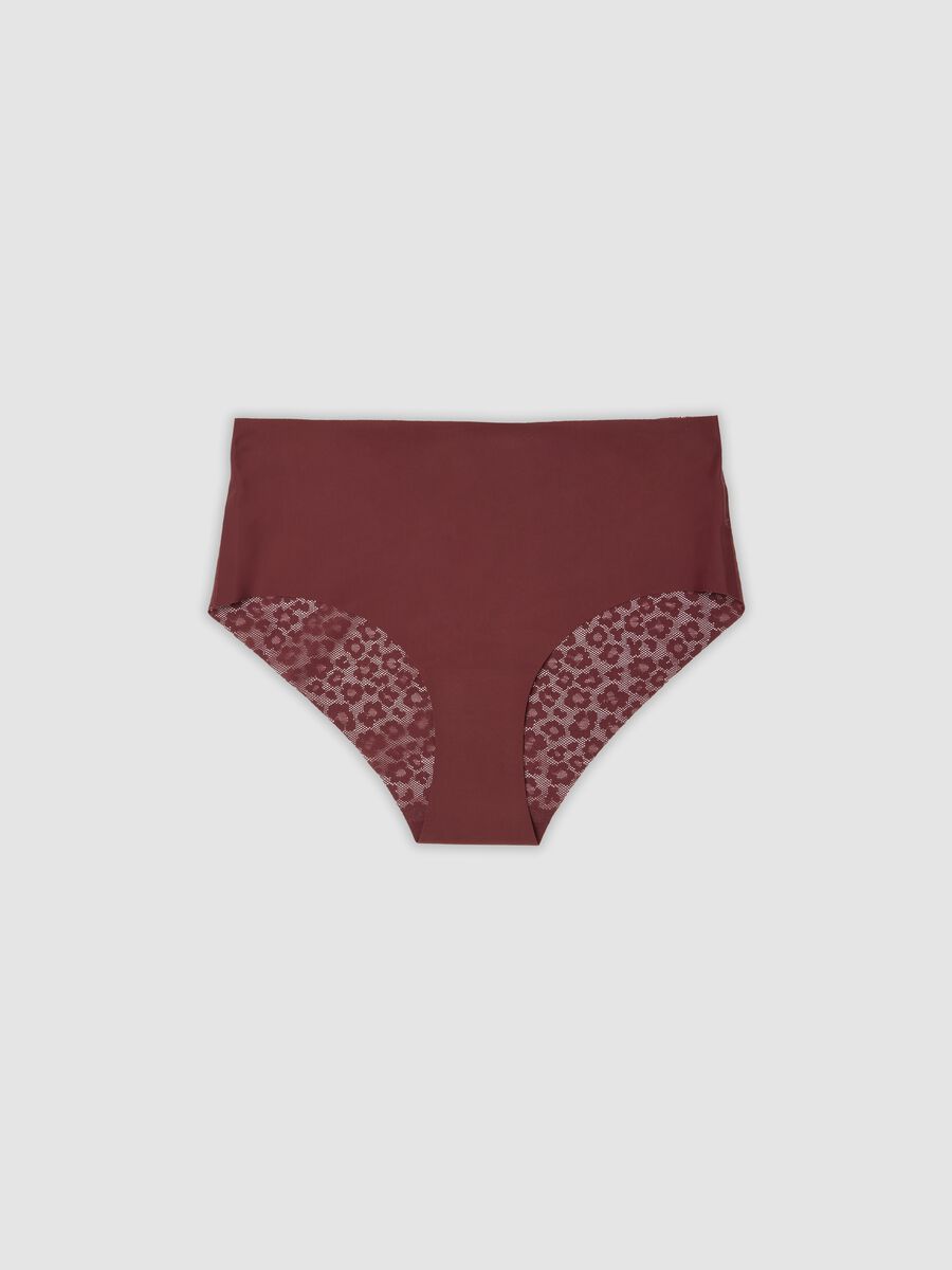Cueca vermelha em tecido el&aacute;stico com inser&ccedil;&otilde;es florais_4