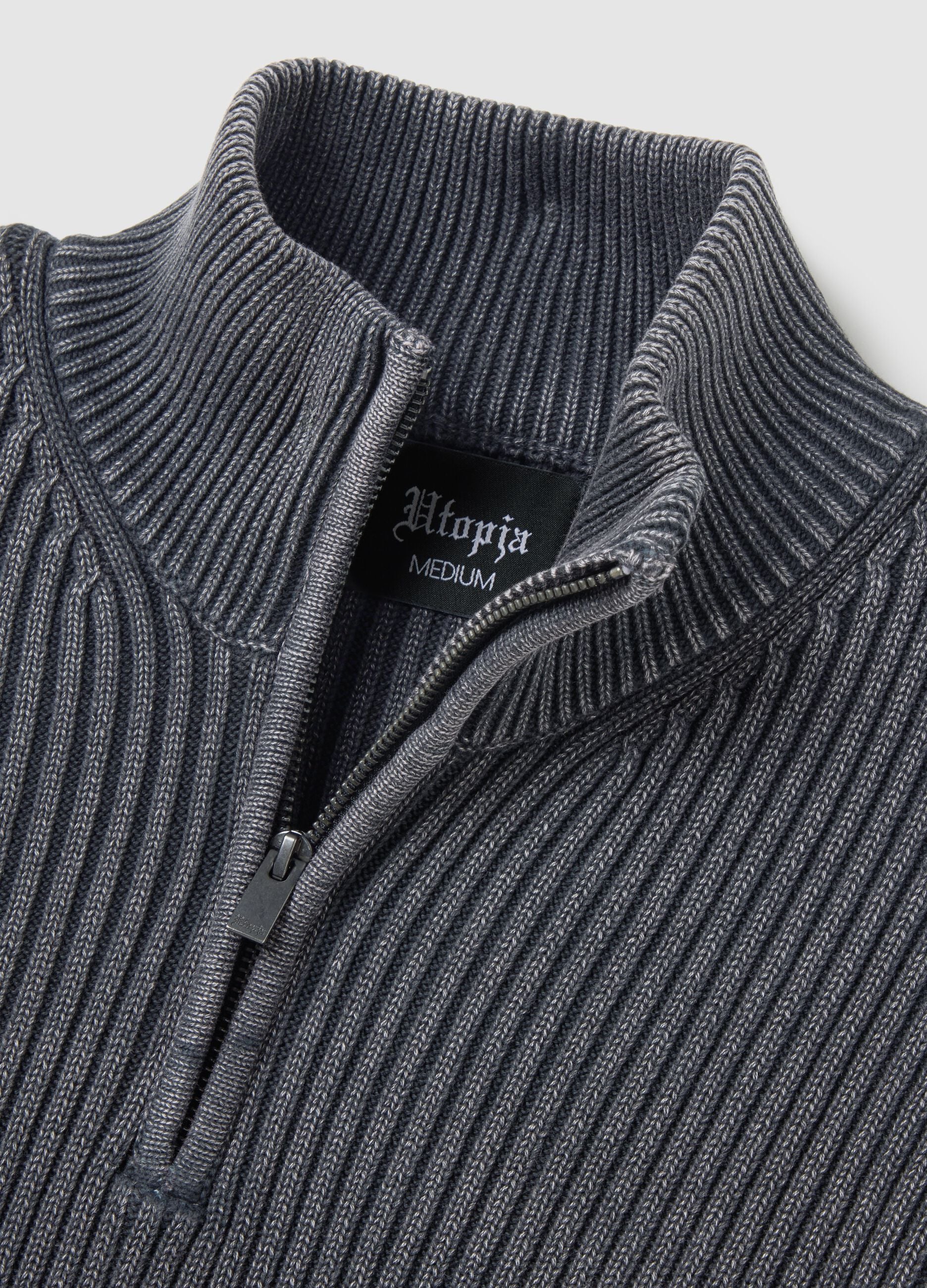 Half-Zip Ribbed Knit Vintage Grey