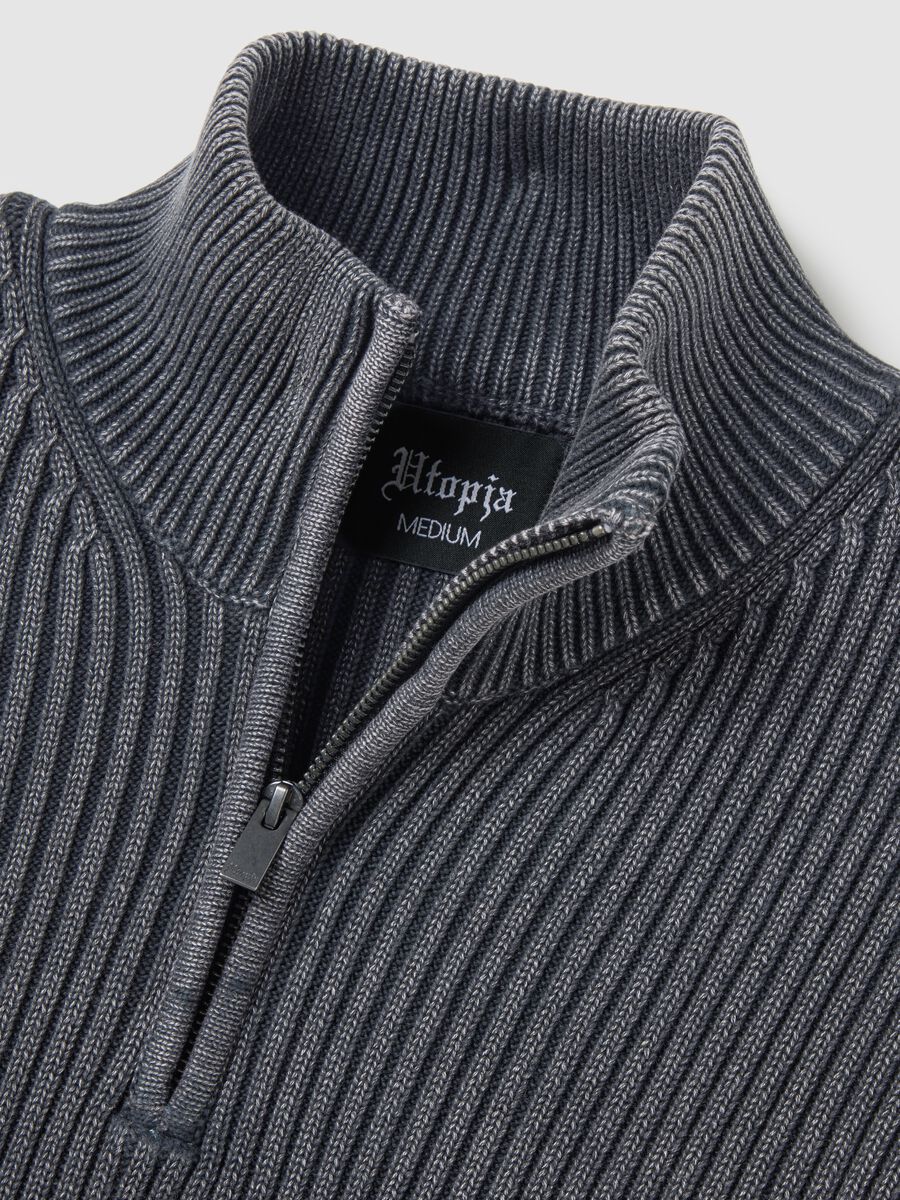 Half-Zip Ribbed Knit Vintage Grey_7