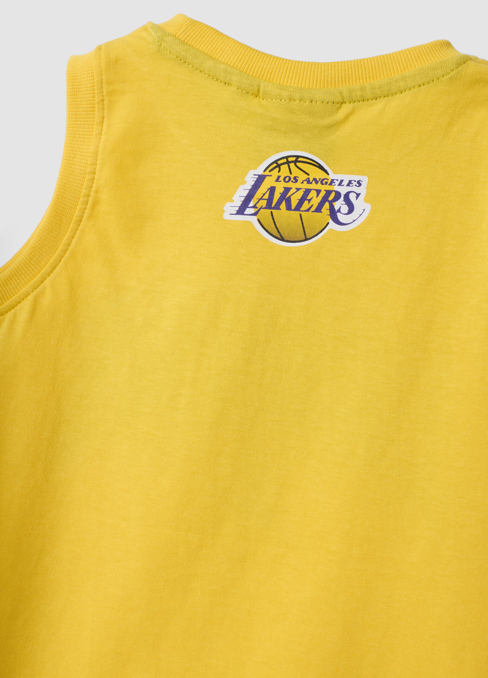 Yellow pure cotton vest top with sporty print