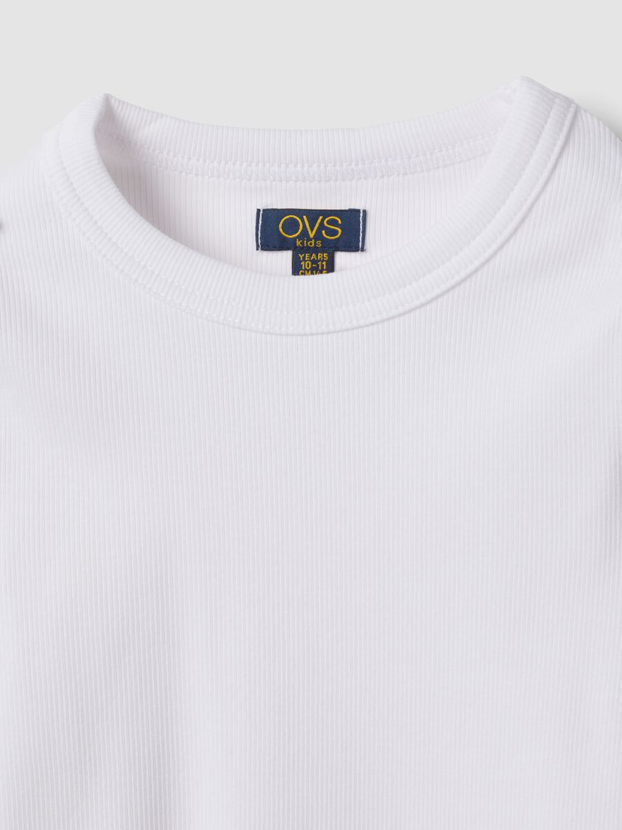 White stretch organic cotton T-shirt with ribbed neck_2