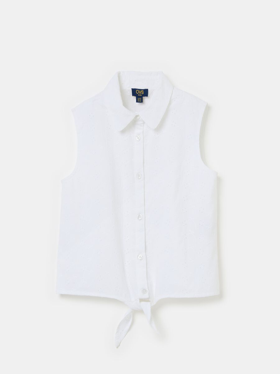Sleeveless shirt in broderie anglaise with knot_0