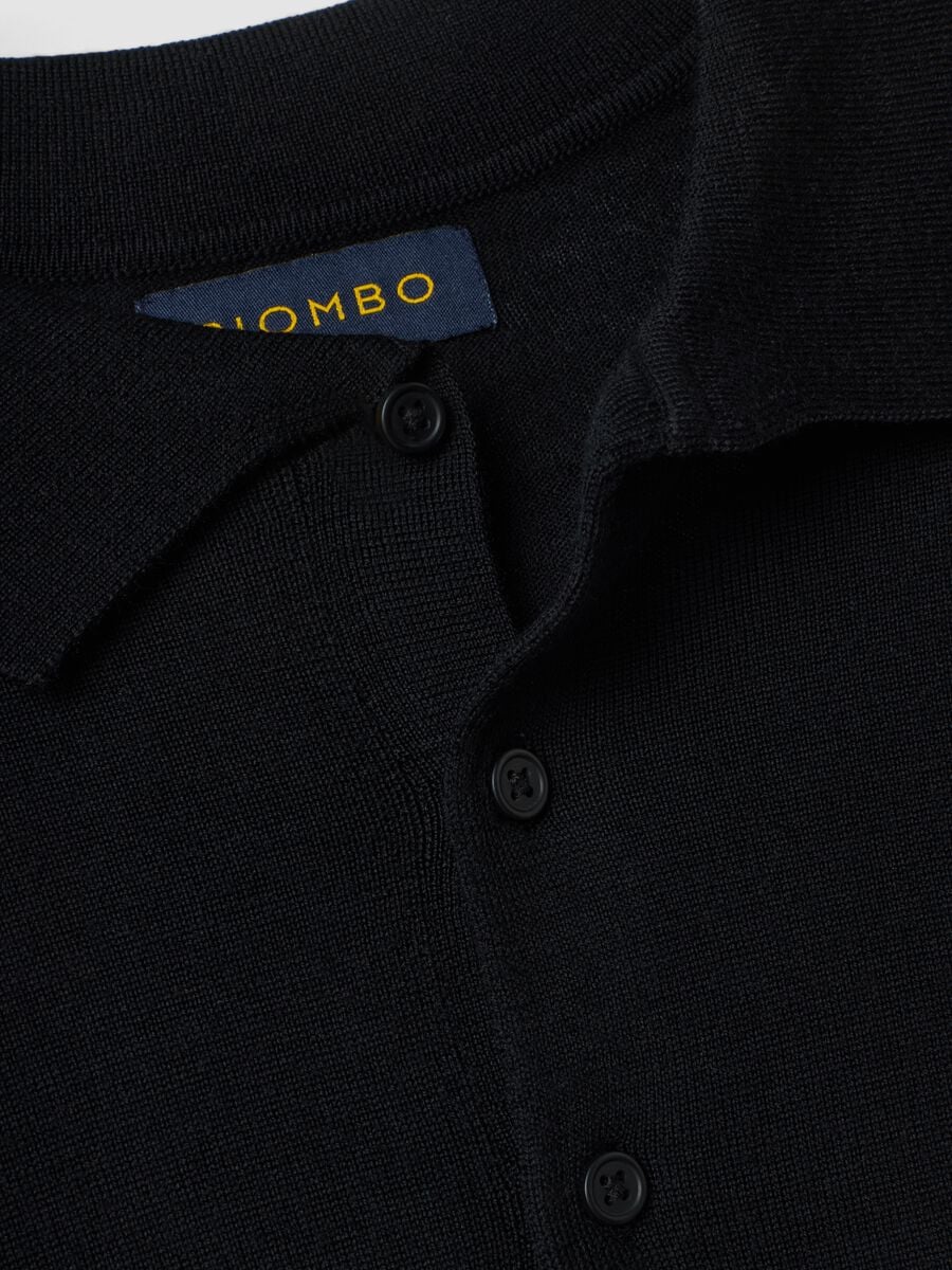 Black pure merino wool polo jumper with polo collar_5