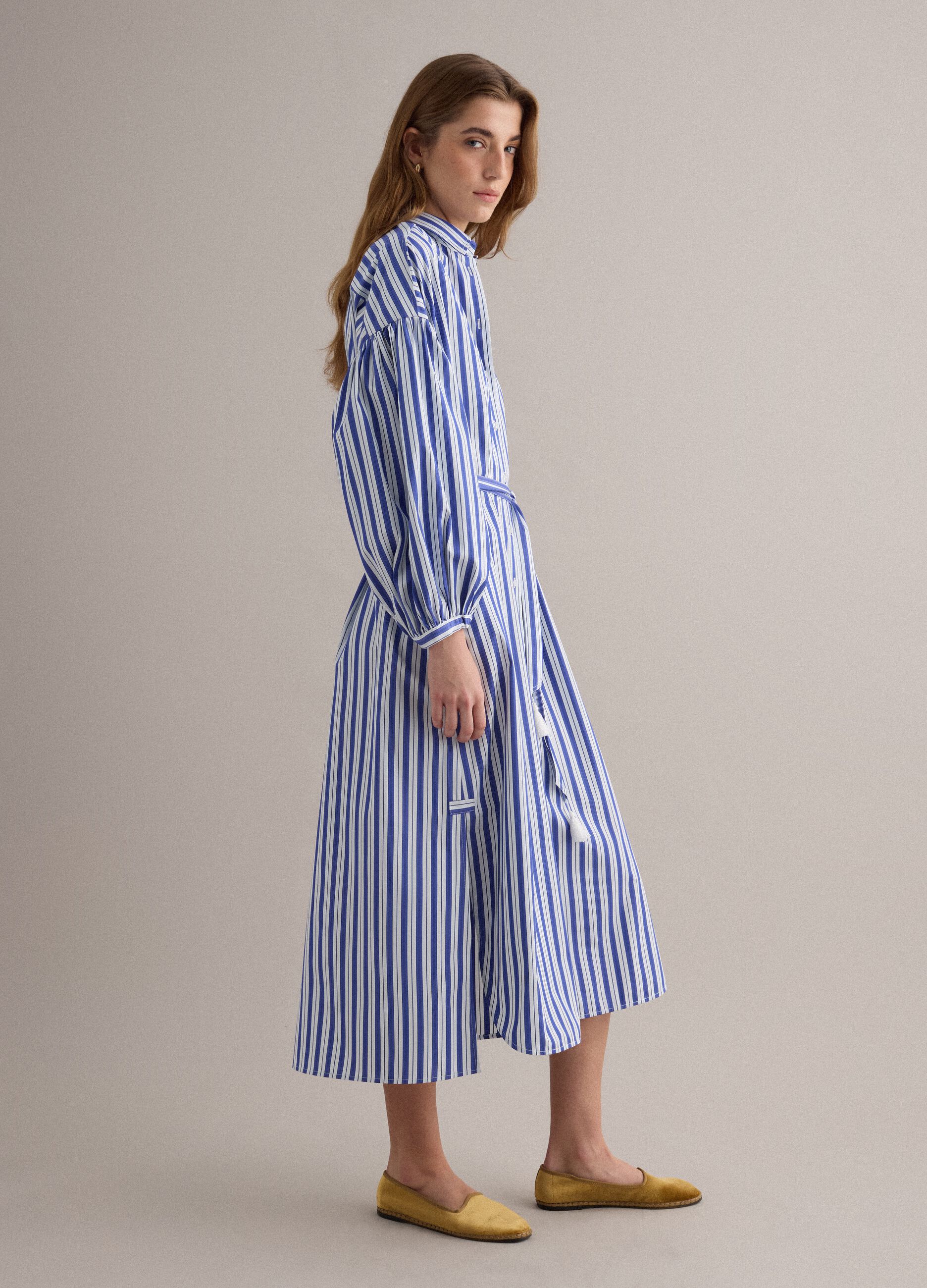 Blue striped pure cotton maxi dress