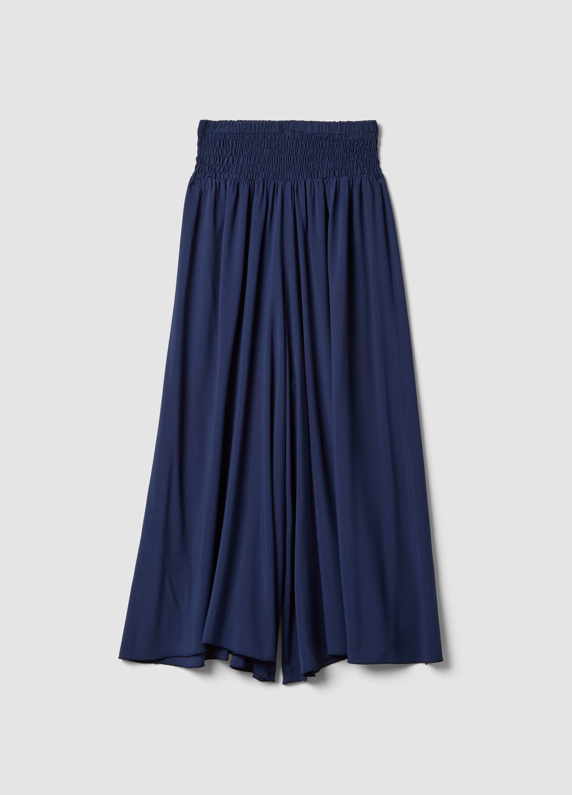 Weite blaue Hose aus reiner Viskose mit elastischem Bund, Regular Fit