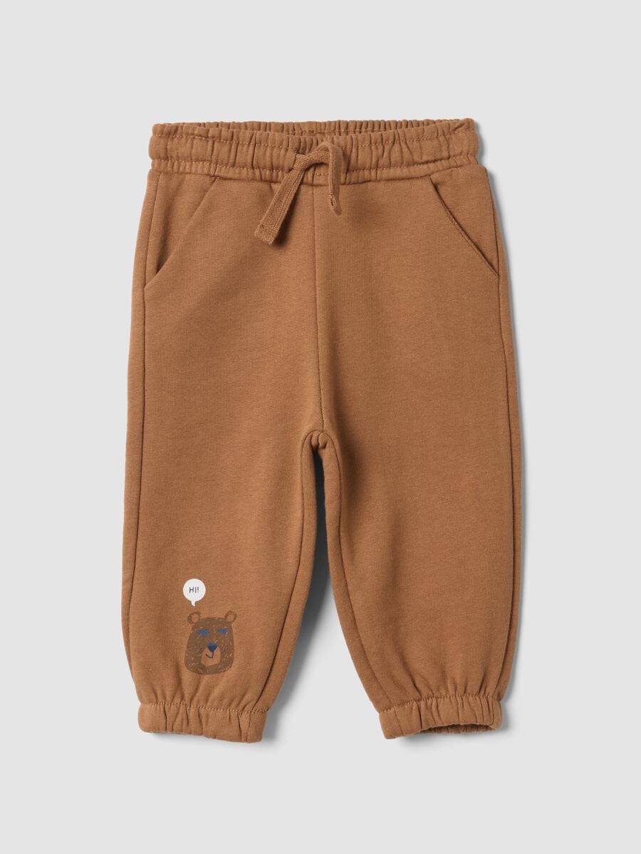 Brown pure cotton oversized joggers with cute animal print_0