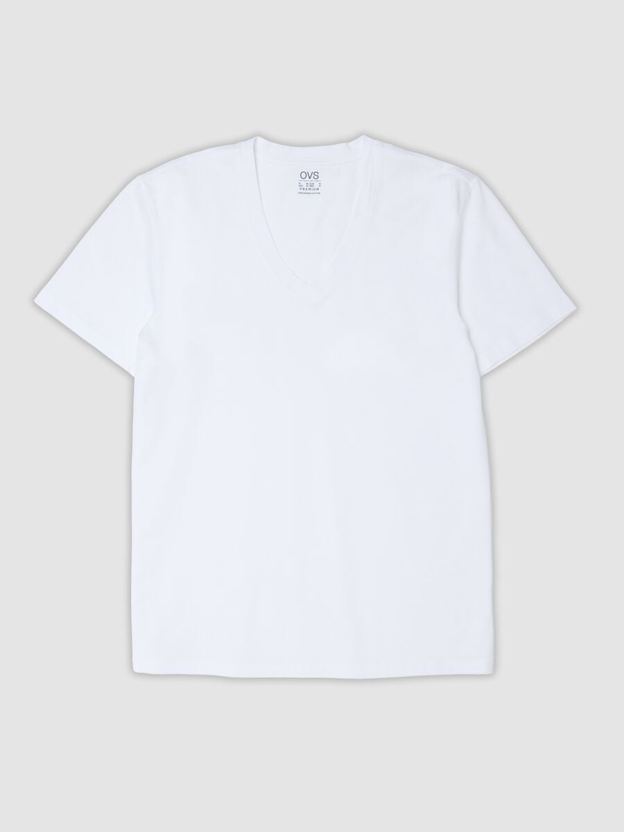 T-shirt branca em algod&atilde;o puro mercerizado com decote em V profundo_0