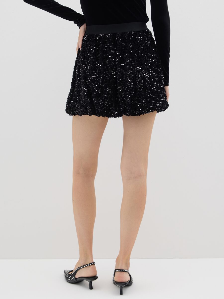 Black balloon miniskirt in regular fit velour blend with sequins_2