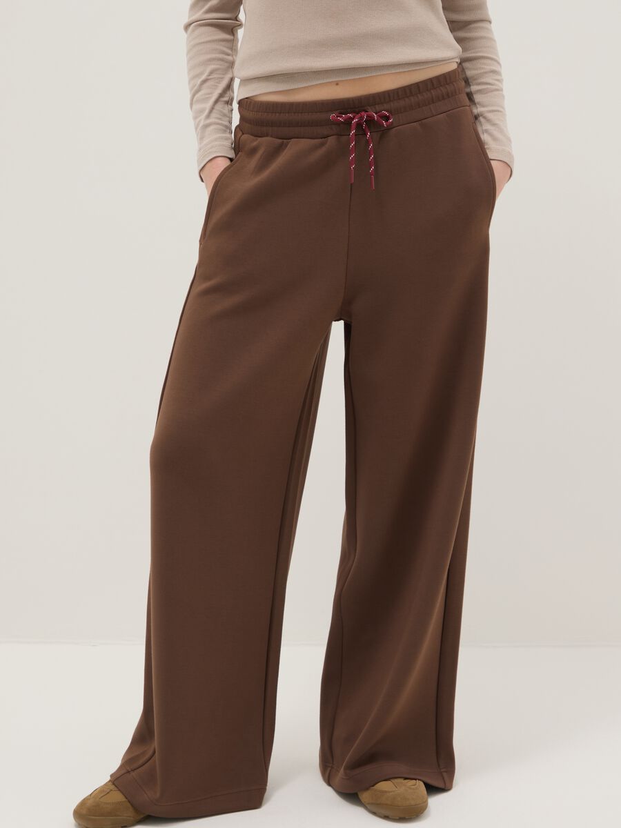 Brown wide leg trousers in stretchy modal blend_1