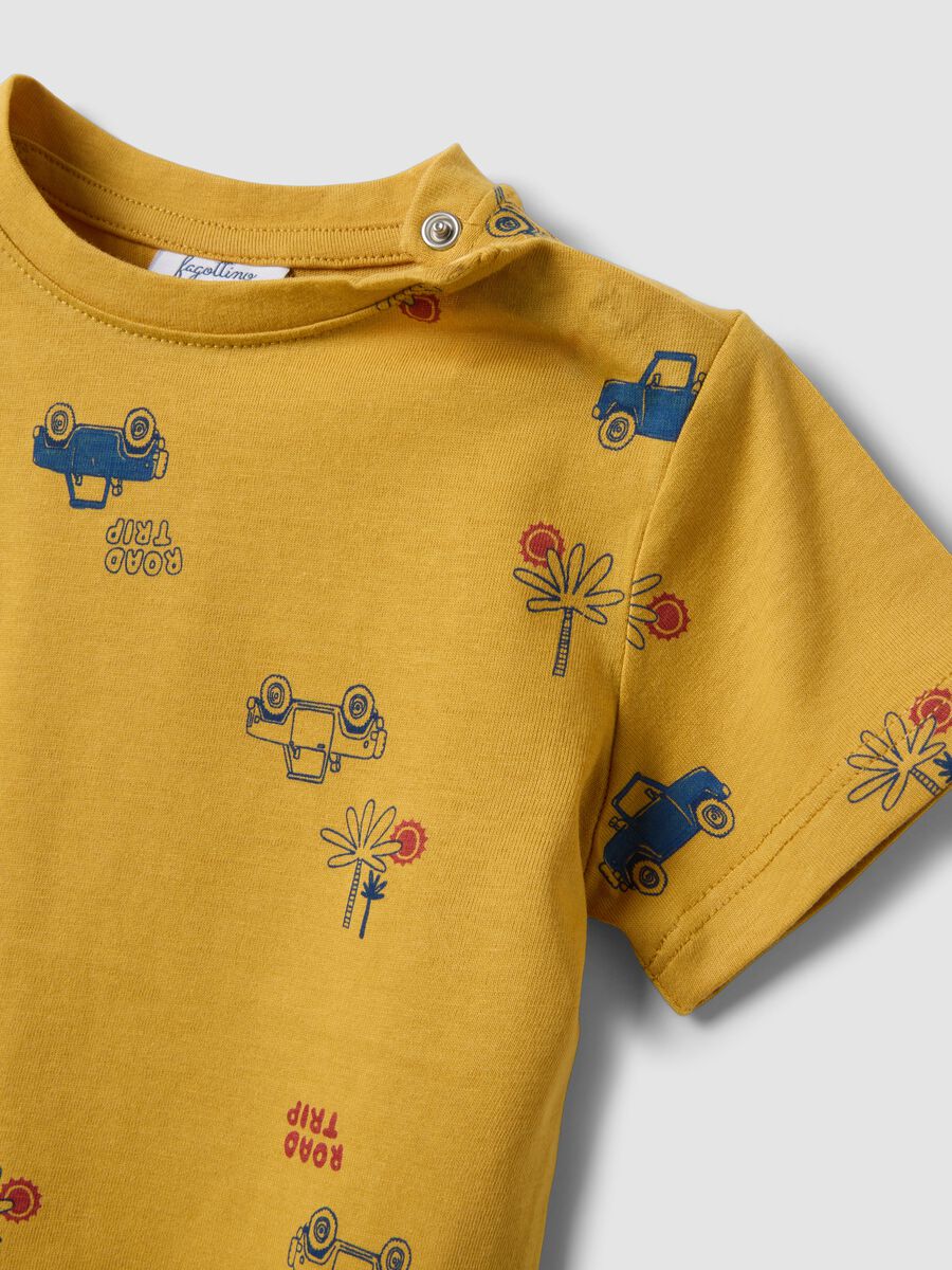Yellow pure organic cotton boys&rsquo; T-shirt with car print_2