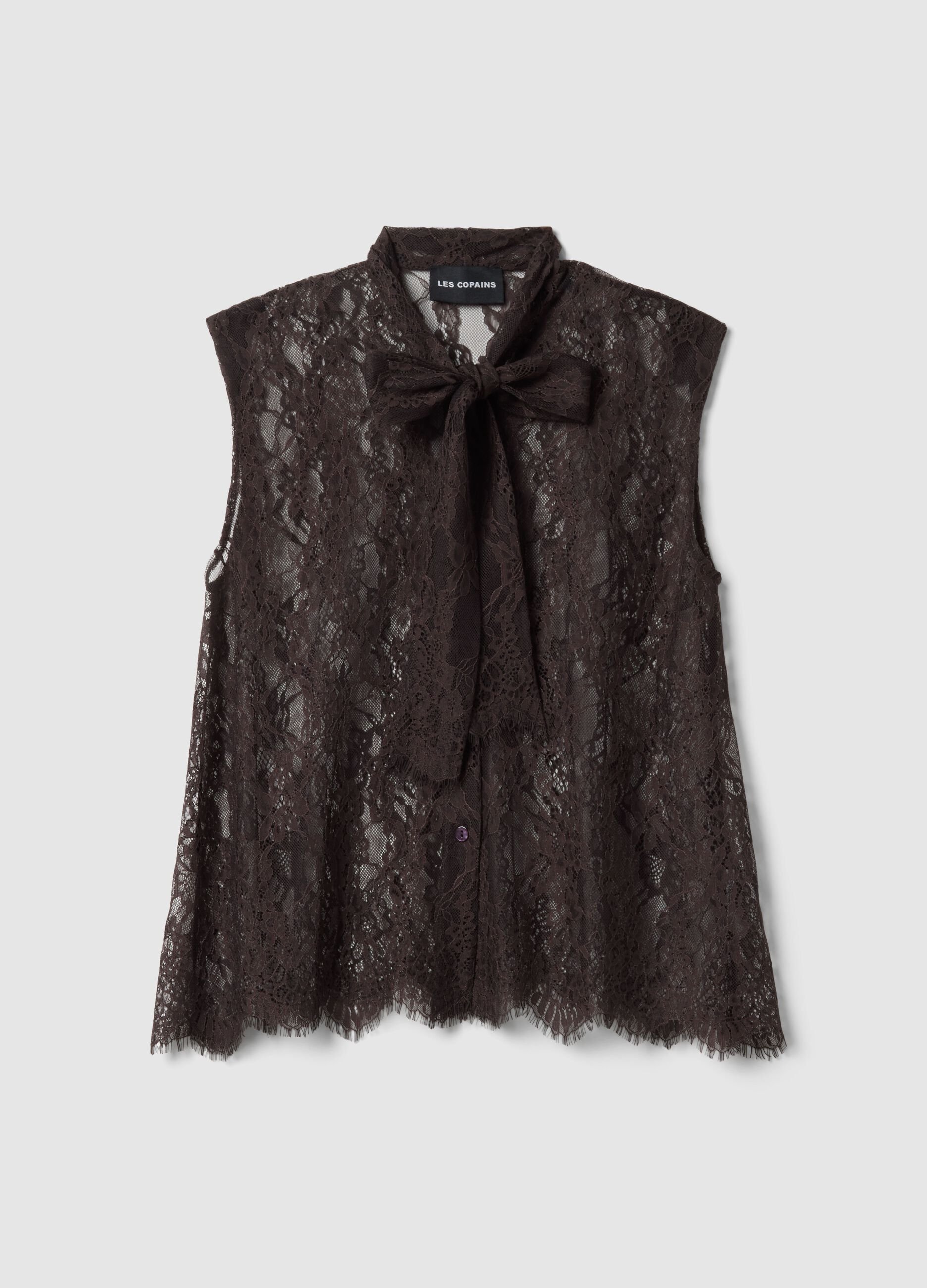 Regular fit brown lace tank top with bow