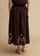 Langer Rock aus brauner reiner Baumwolle, regul&auml;re Passform mit Blumenstickerei_2