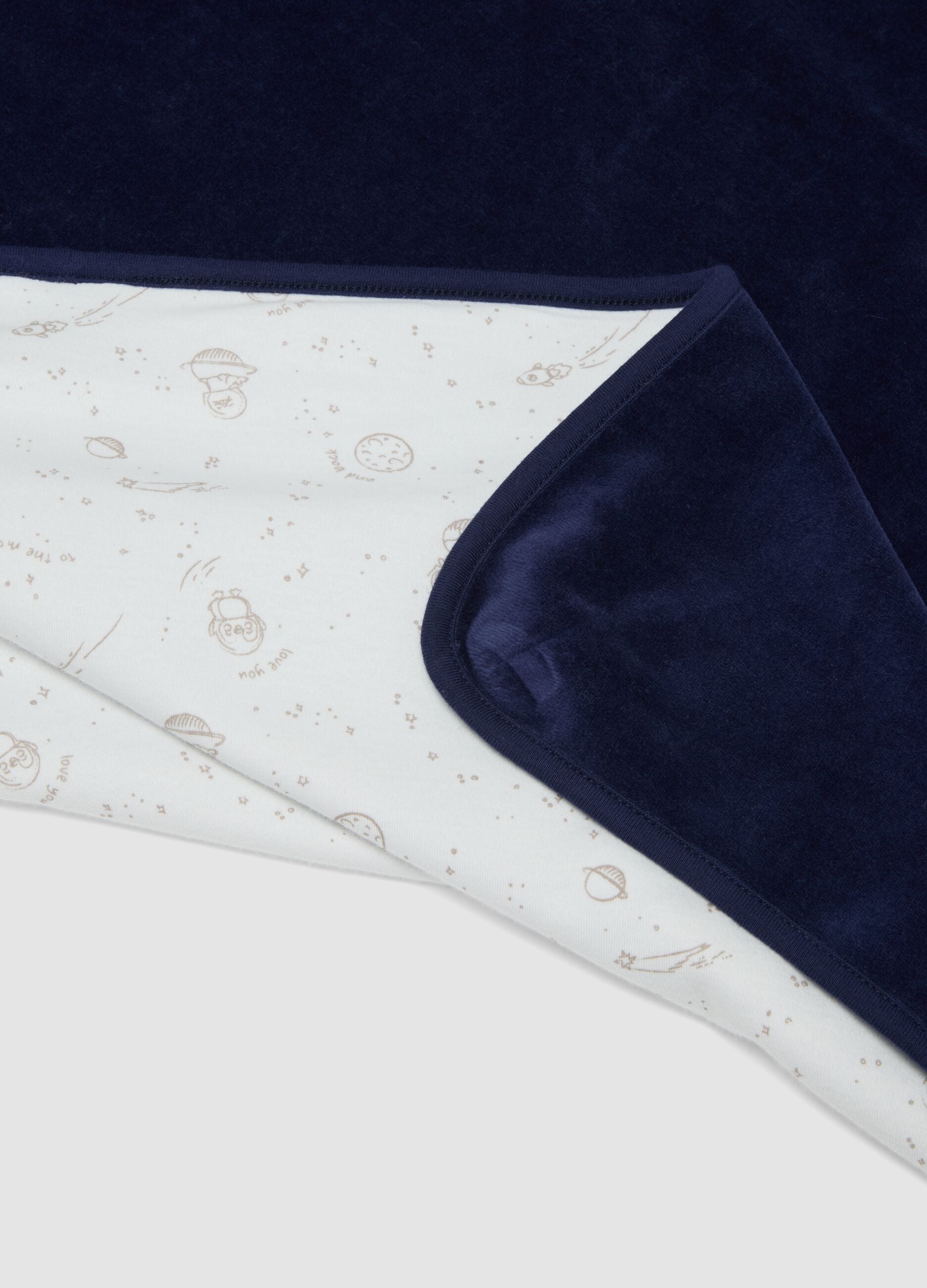 Blue organic cotton-blend baby blanket with print
