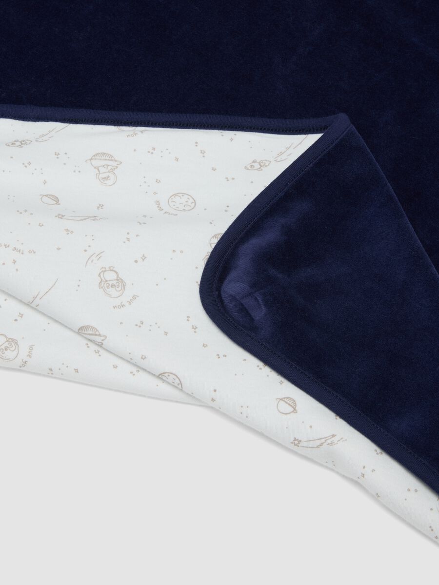 Blue organic cotton-blend baby blanket with print_2