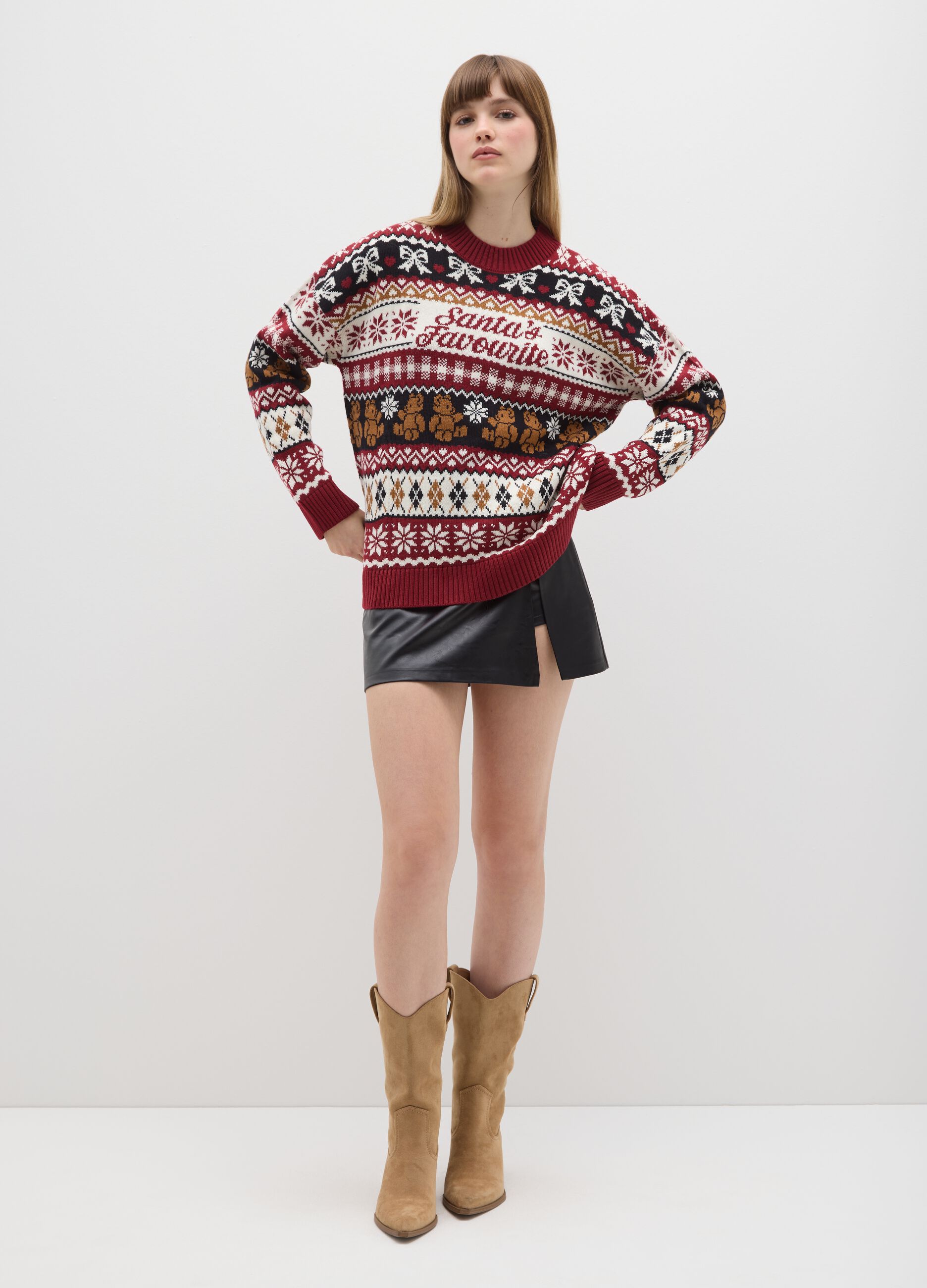Multicolour Christmas jumper with oversized fit and crew neck