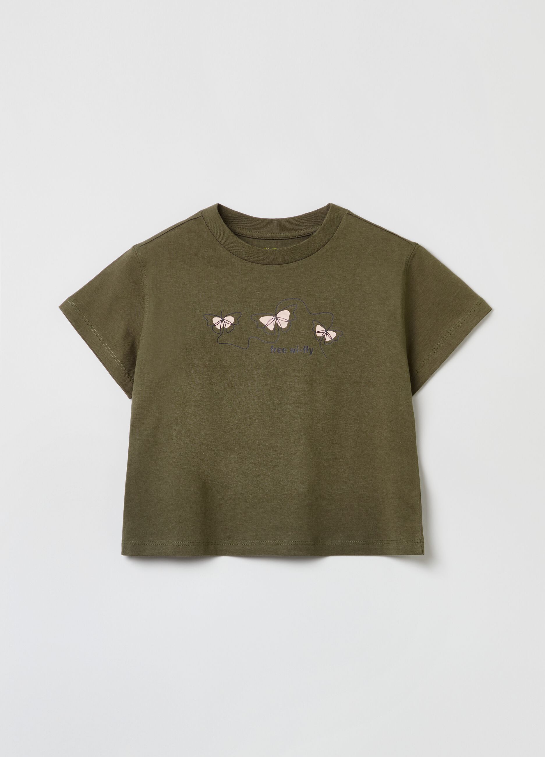 T-shirt in cotone con stampa farfalle