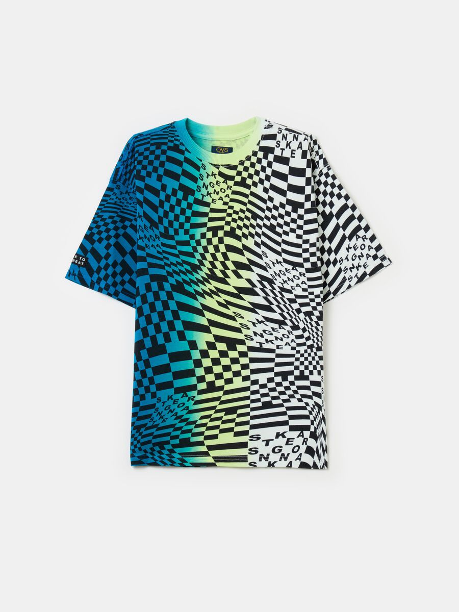 Tie-dye cotton T-shirt with print_0