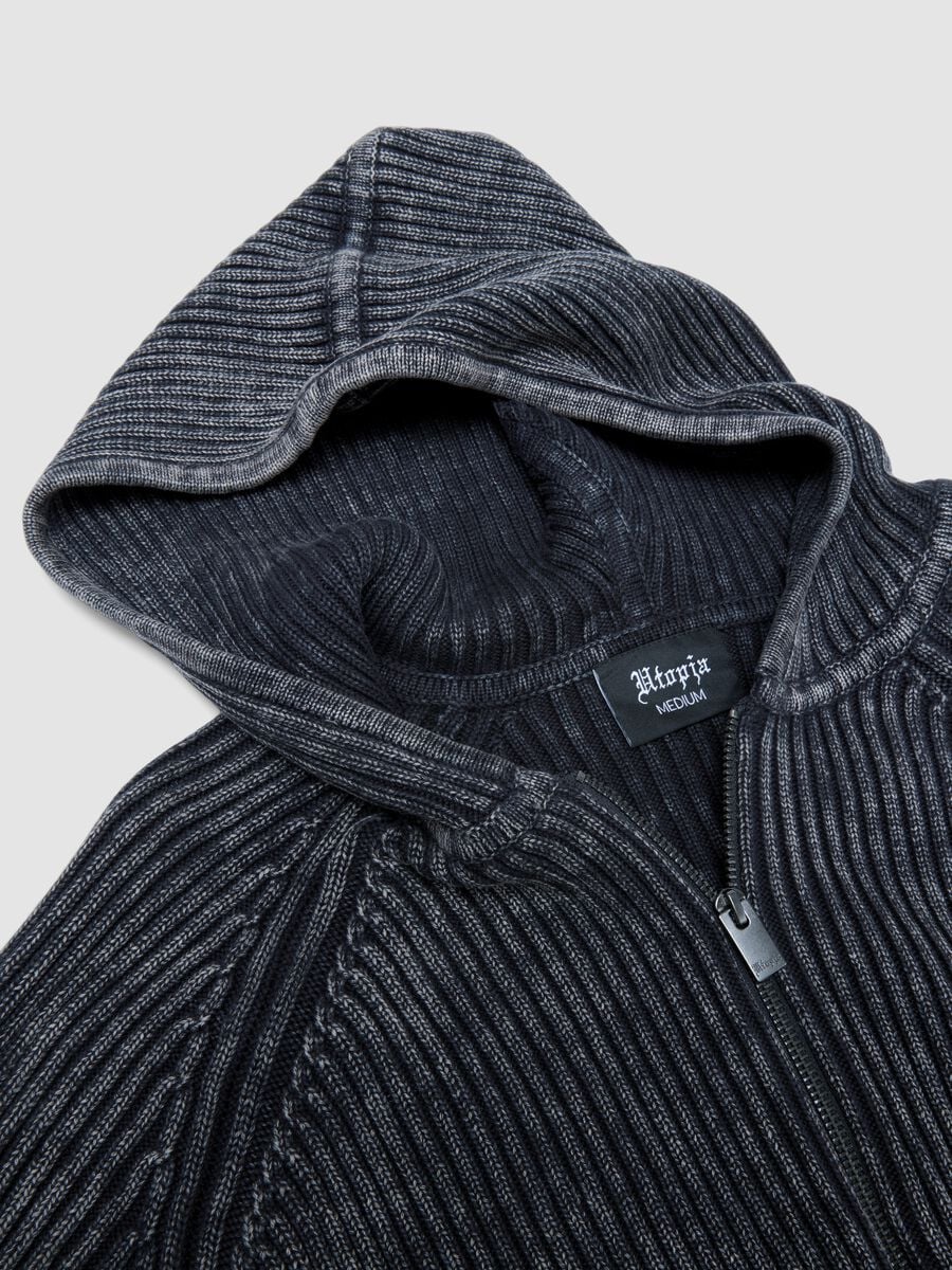 Vintage Grey Ribbed Knit Hoodie_6