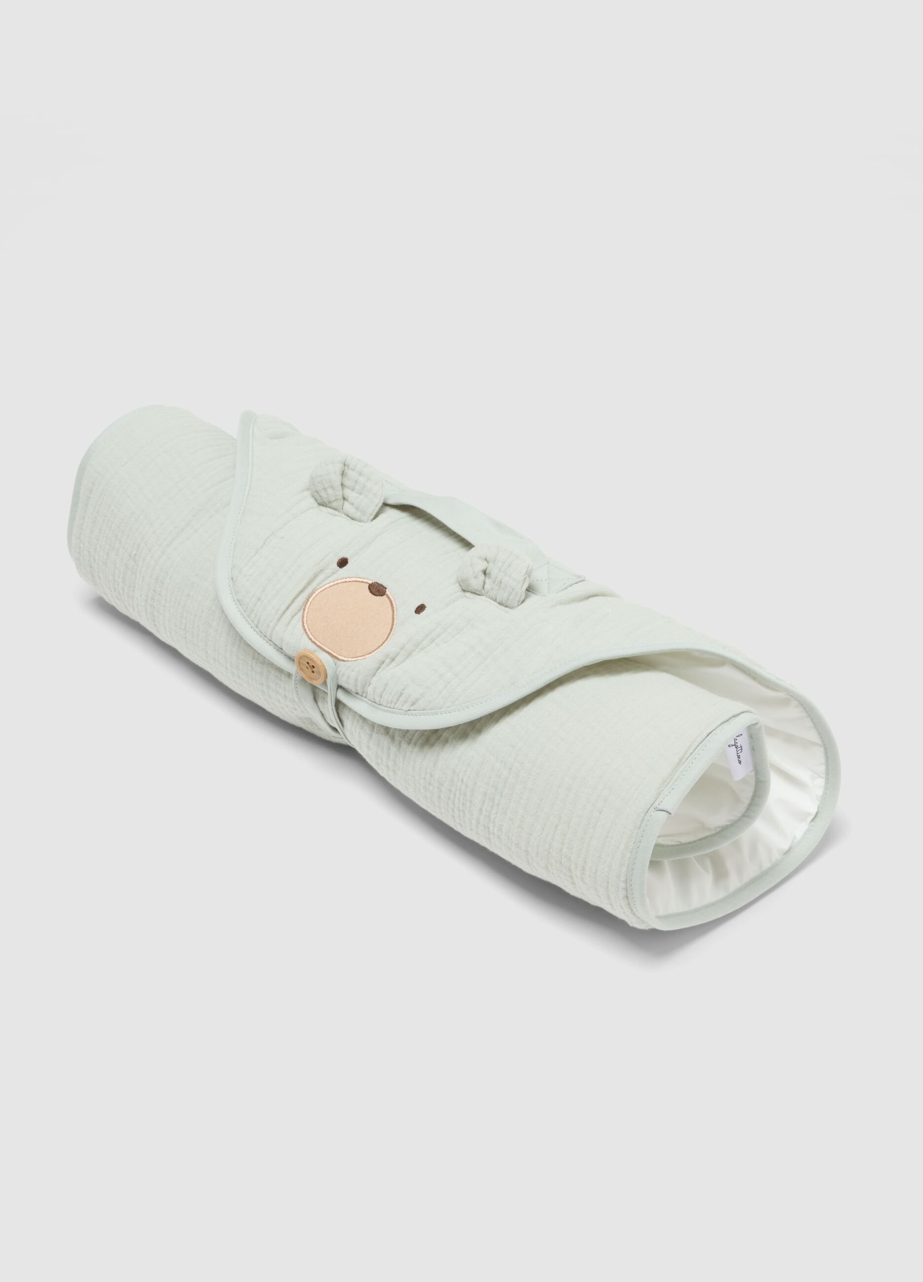 Green 100% cotton baby changing mat with teddy bear design