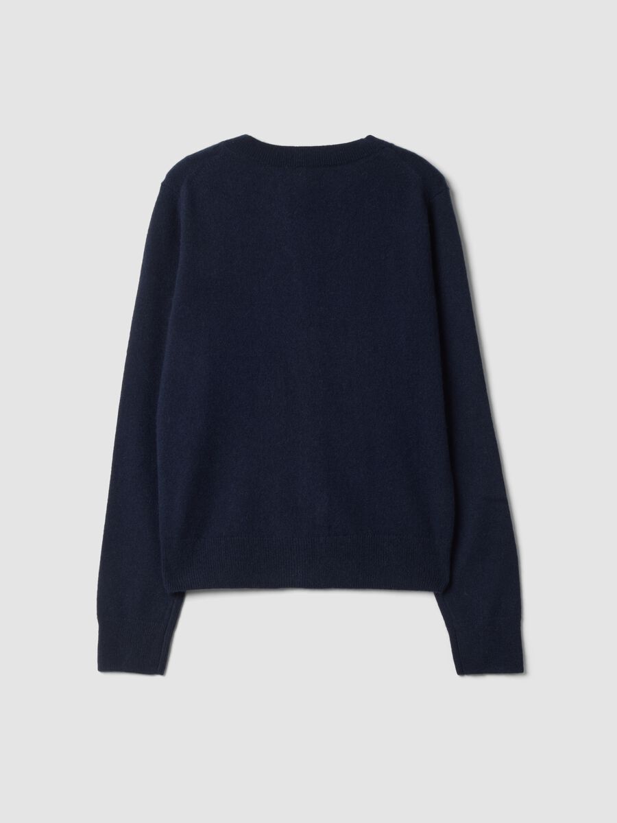 Blauer Cardigan mit Rundhalsausschnitt aus reinem Kaschmir_2
