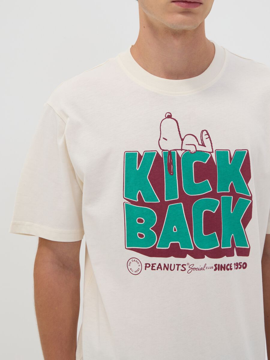 White pure cotton Peanuts print T-shirt, relaxed fit_2
