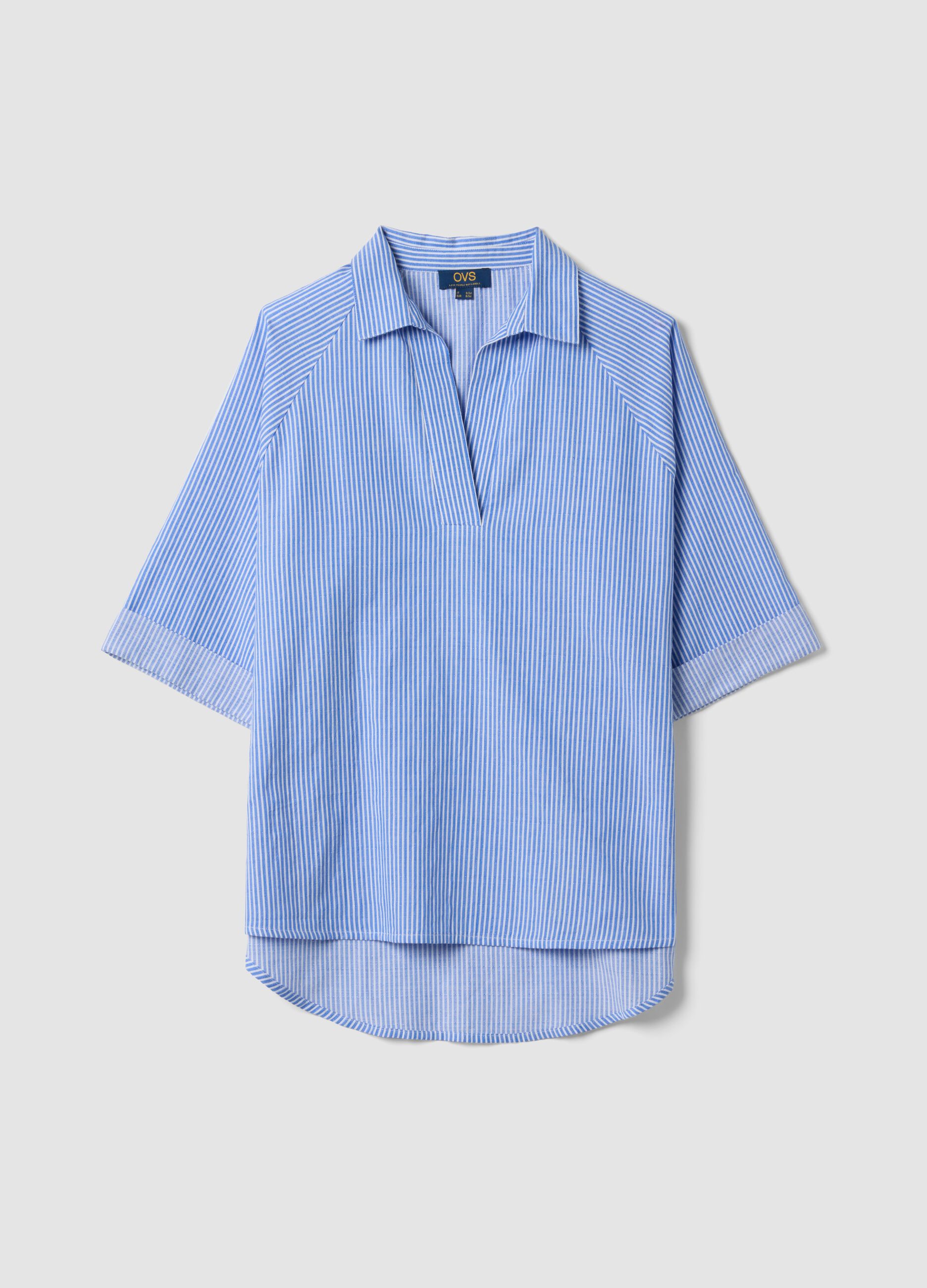 Blau gestreifter Kaftan aus reiner Baumwolle